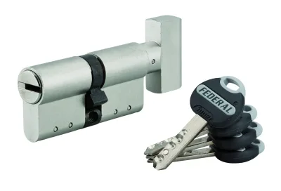 Cylindre de serrure à bouton Federal , 30Bx30mm, nickel, anti-arrachement, anti-perçage, 4 clés - THIRARD