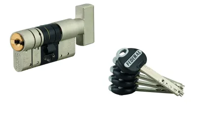 Cylindre de serrure à bouton Federal 2, 32Bx32mm, nickel, anti-arrachement, anti-perçage, 5 clés - THIRARD