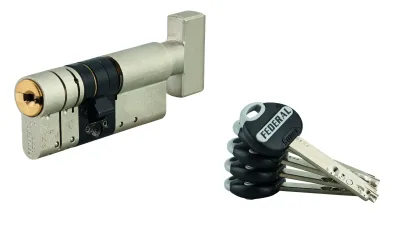 Cylindre de serrure à bouton Federal 2, 32Bx42mm, nickel, anti-arrachement, anti-perçage, 5 clés - THIRARD