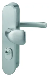 Ensemble de poignées de sécurité palière pour porte d'entrée, béquille et aileron , entr'axes 216mm, anodisé argent - THIRARD