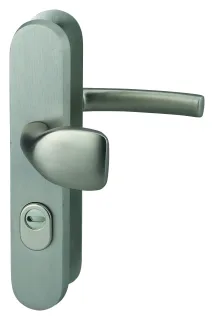 Ensemble de poignées de sécurité palière pour porte d'entrée, béquille et aileron , entr'axes 216mm, anodisé inox - THIRARD
