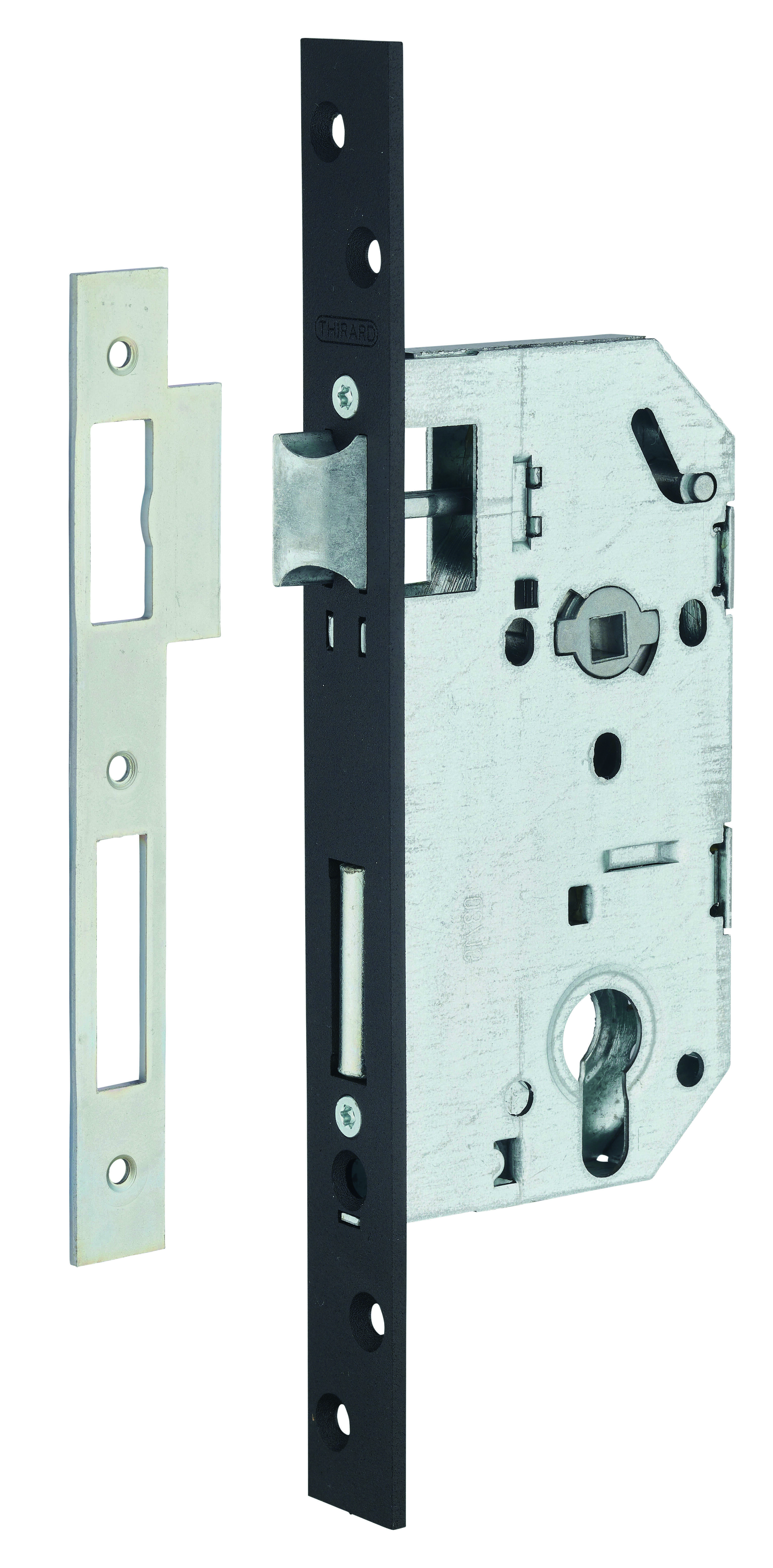 Serrure encastrable Monomax NF pour cylindre européen format XL, axe 50mm, bouts carrés, têtière affleurante droite - THIRARD