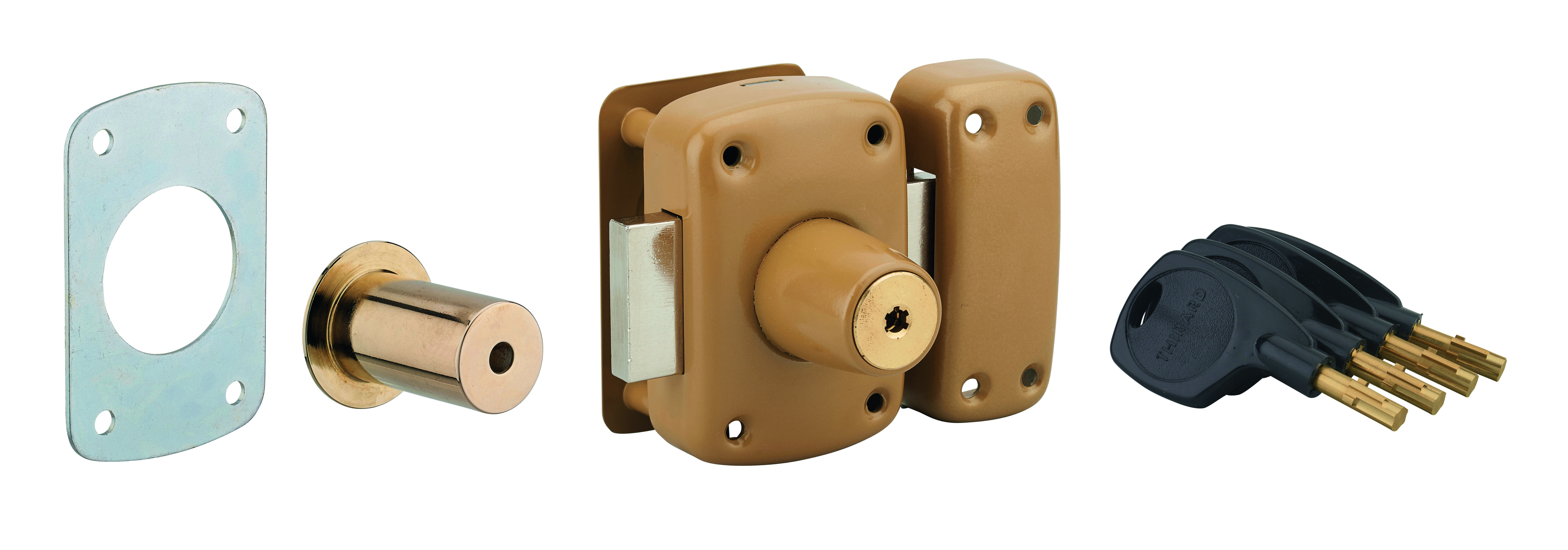Verrou double entrée Surveyor pour porte d'entrée, cylindre 40mm, acier, 4 clés, epoxy bronze - THIRARD