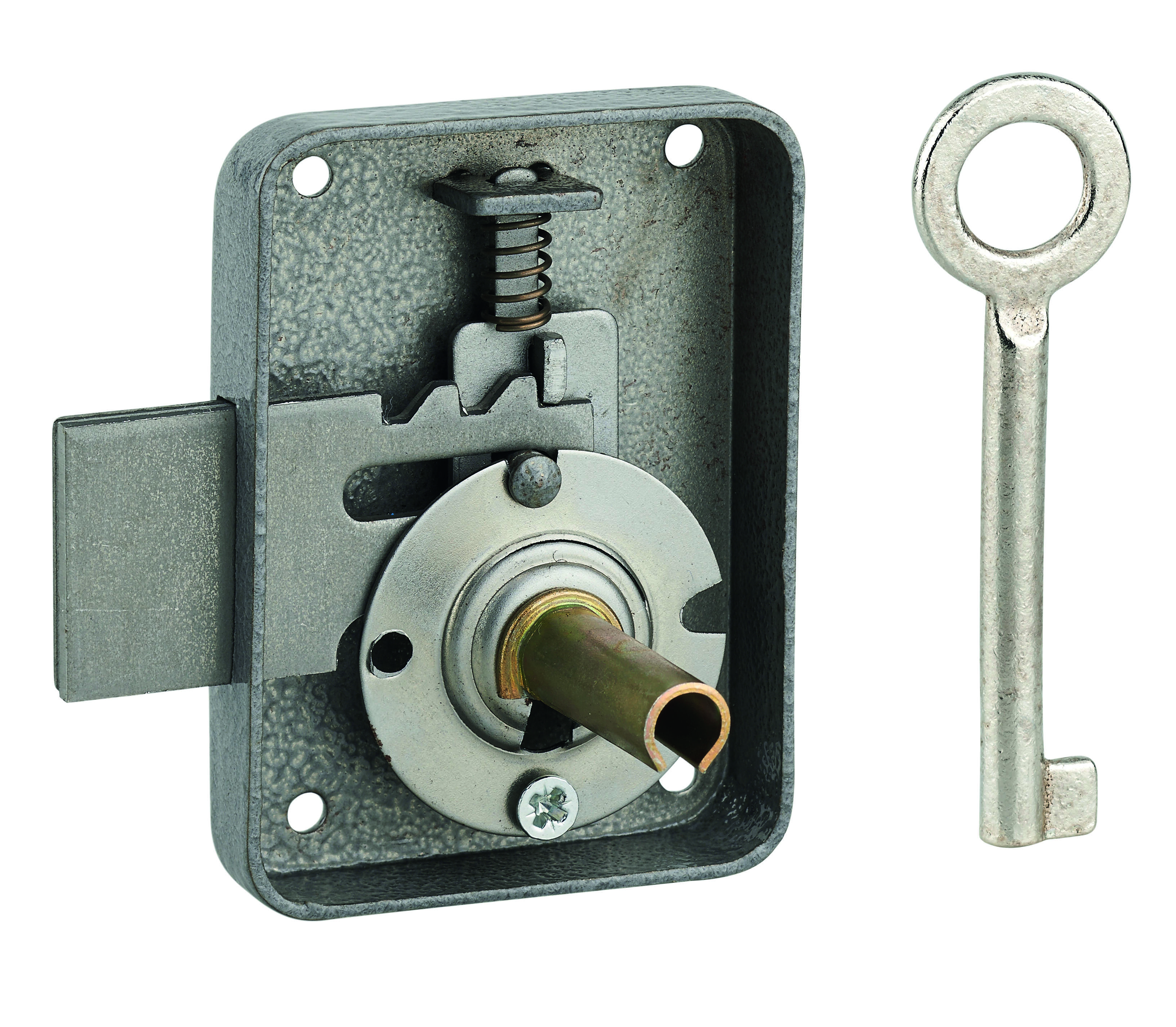 Serrure de meuble Paris pour porte d'ameublement, droite, axe 30mm, 55x70mm, gris, 1 clé - THIRARD
