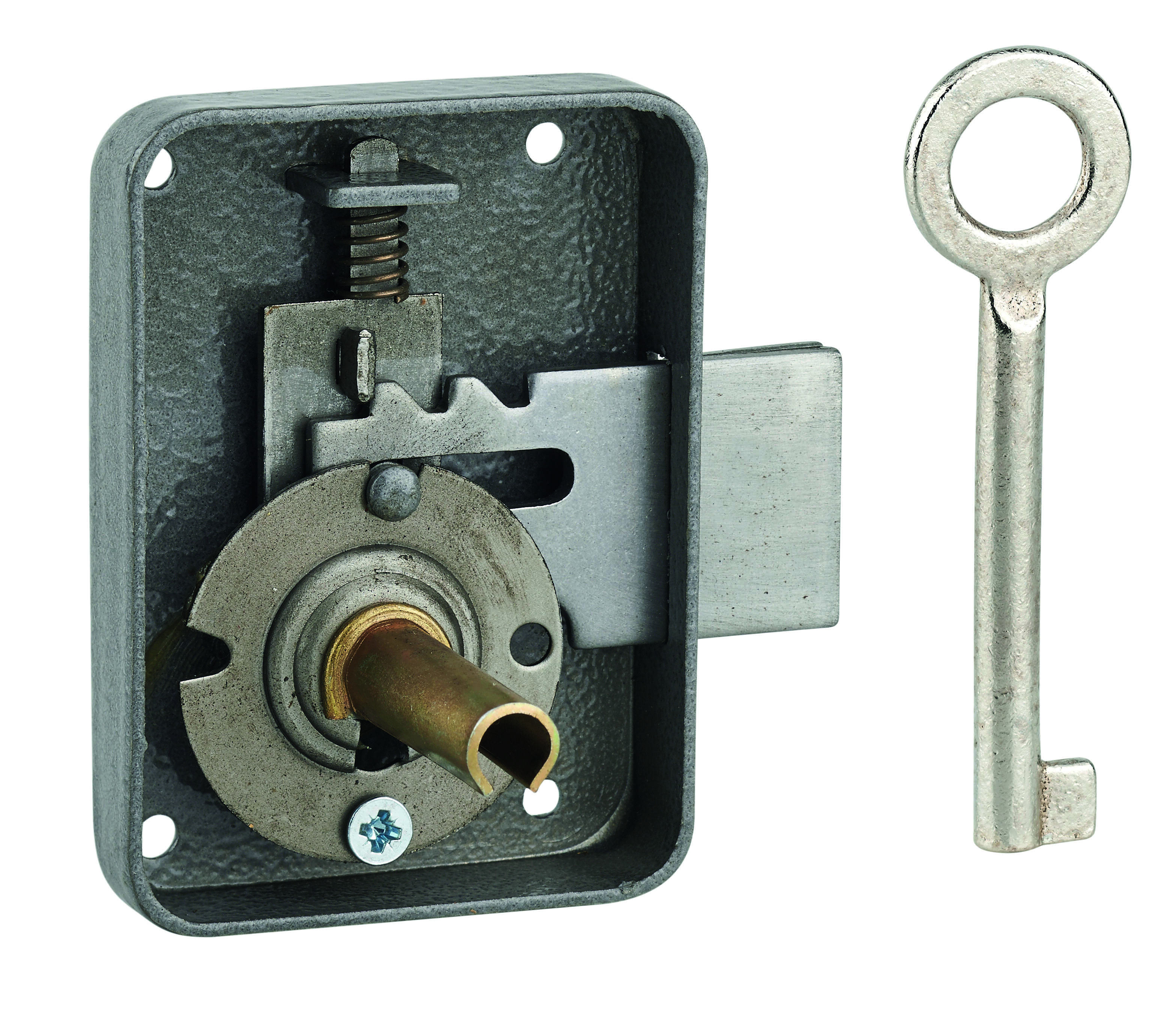 Serrure de meuble Paris pour porte d'ameublement, gauche, axe 30mm, 55x70mm, gris, 1 clé - THIRARD