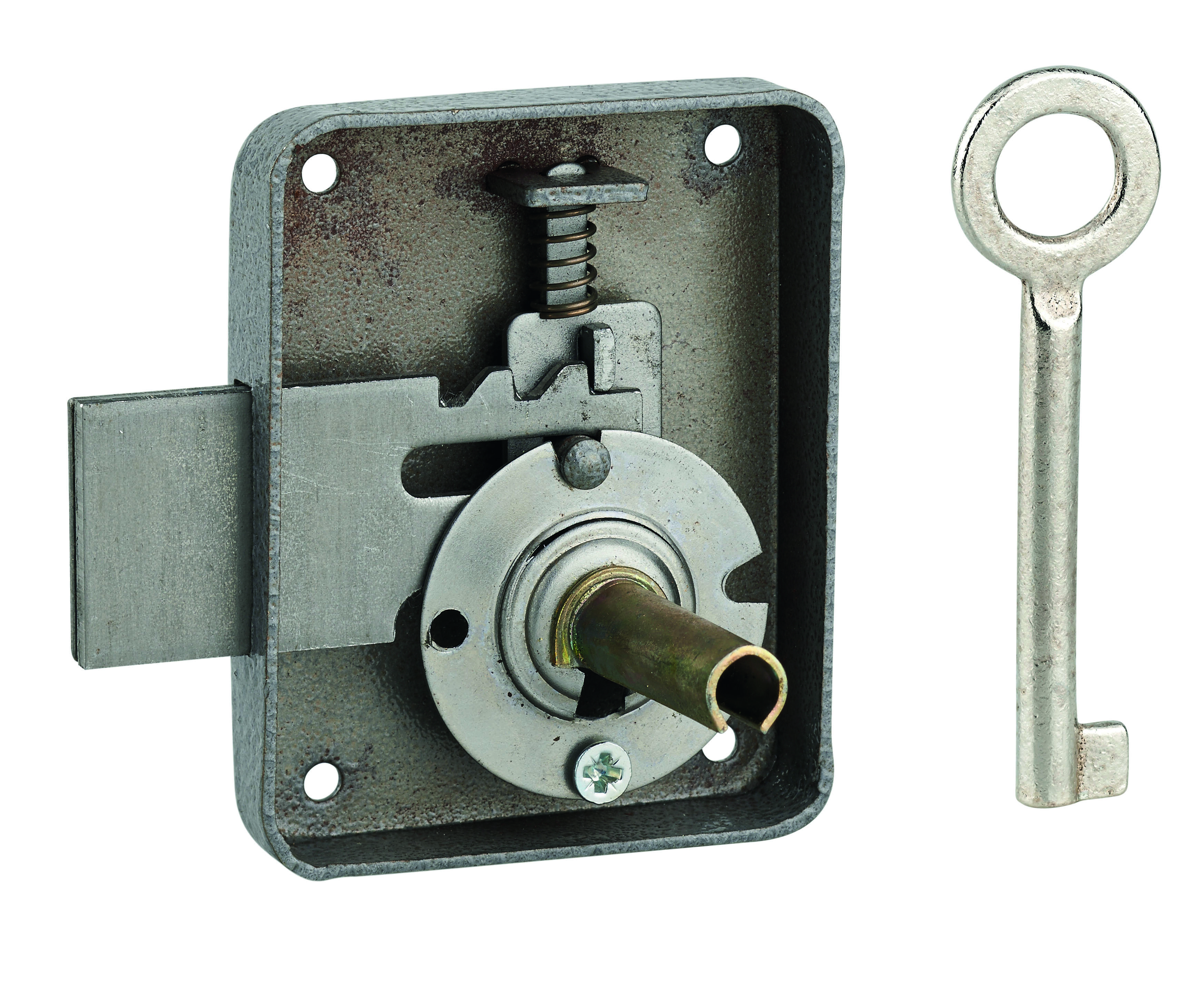 Serrure de meuble Paris pour porte d'ameublement, droite, axe 35mm, 60x70mm, gris, 1 clé - THIRARD
