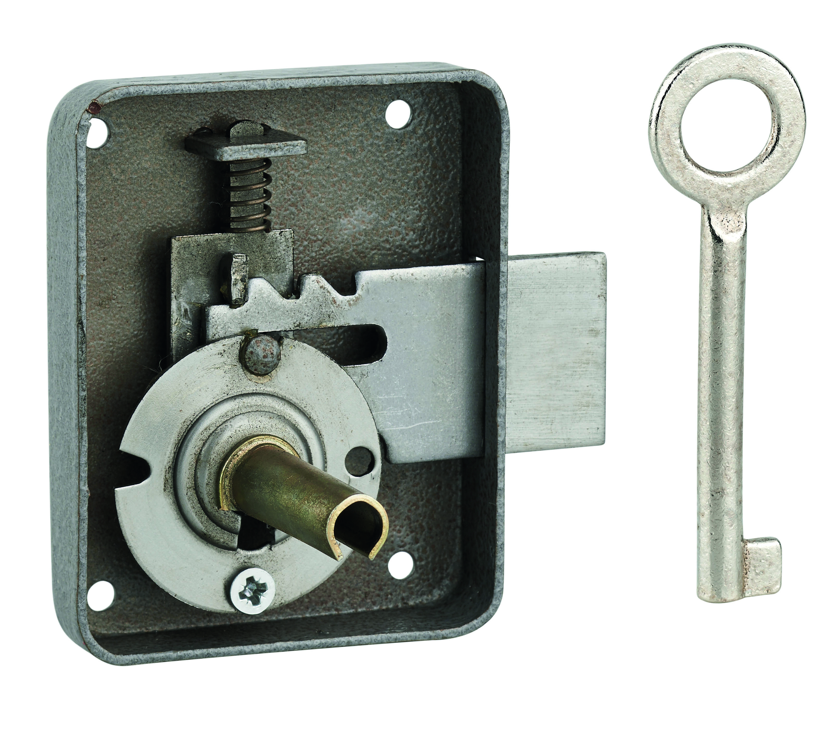 Serrure de meuble Paris pour porte d'ameublement, gauche, axe 35mm, 60x70mm, gris, 1 clé - THIRARD