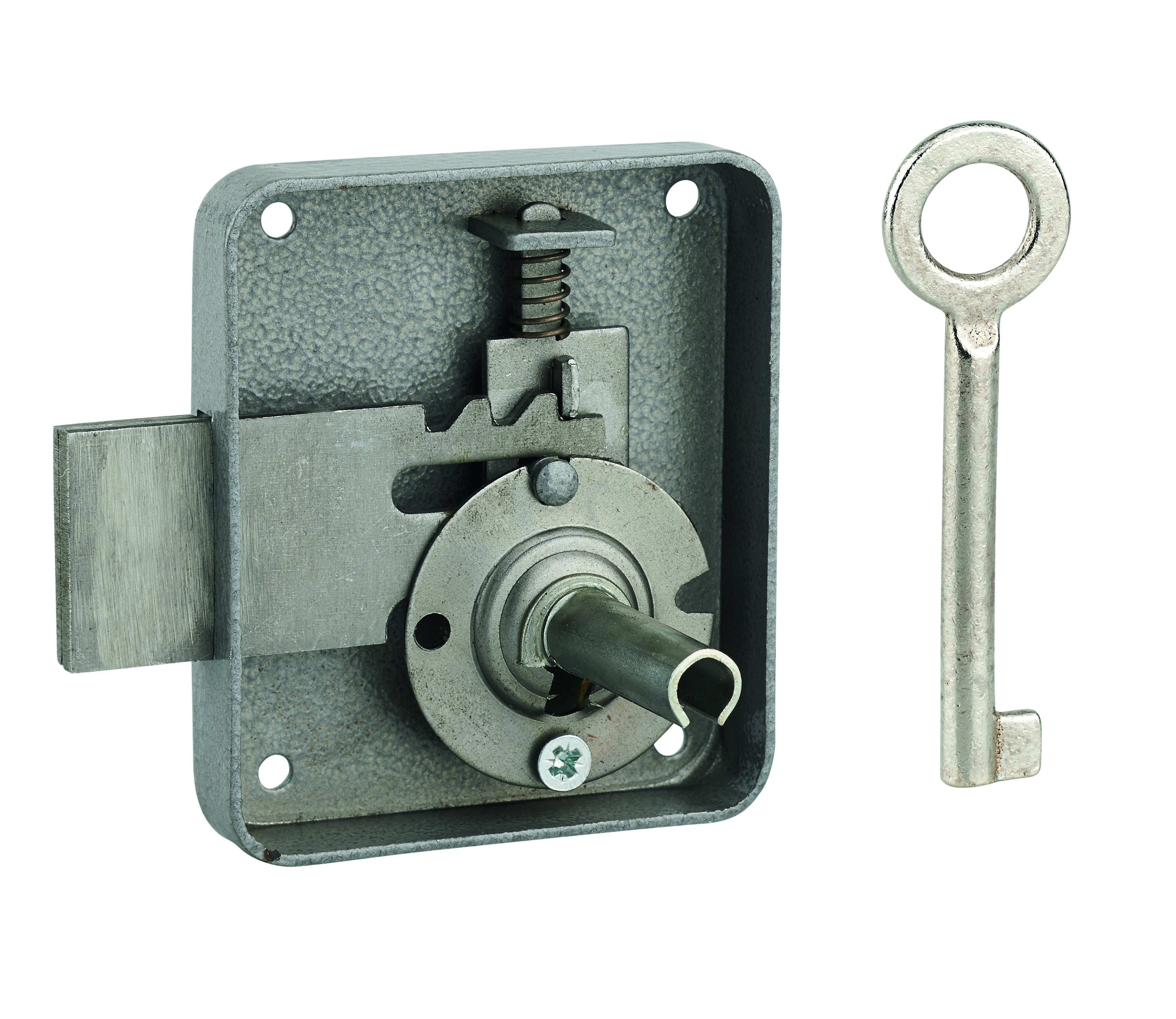 Serrure de meuble Paris pour porte d'ameublement, droite, axe 40mm, 65x70mm, gris, 1 clé - THIRARD