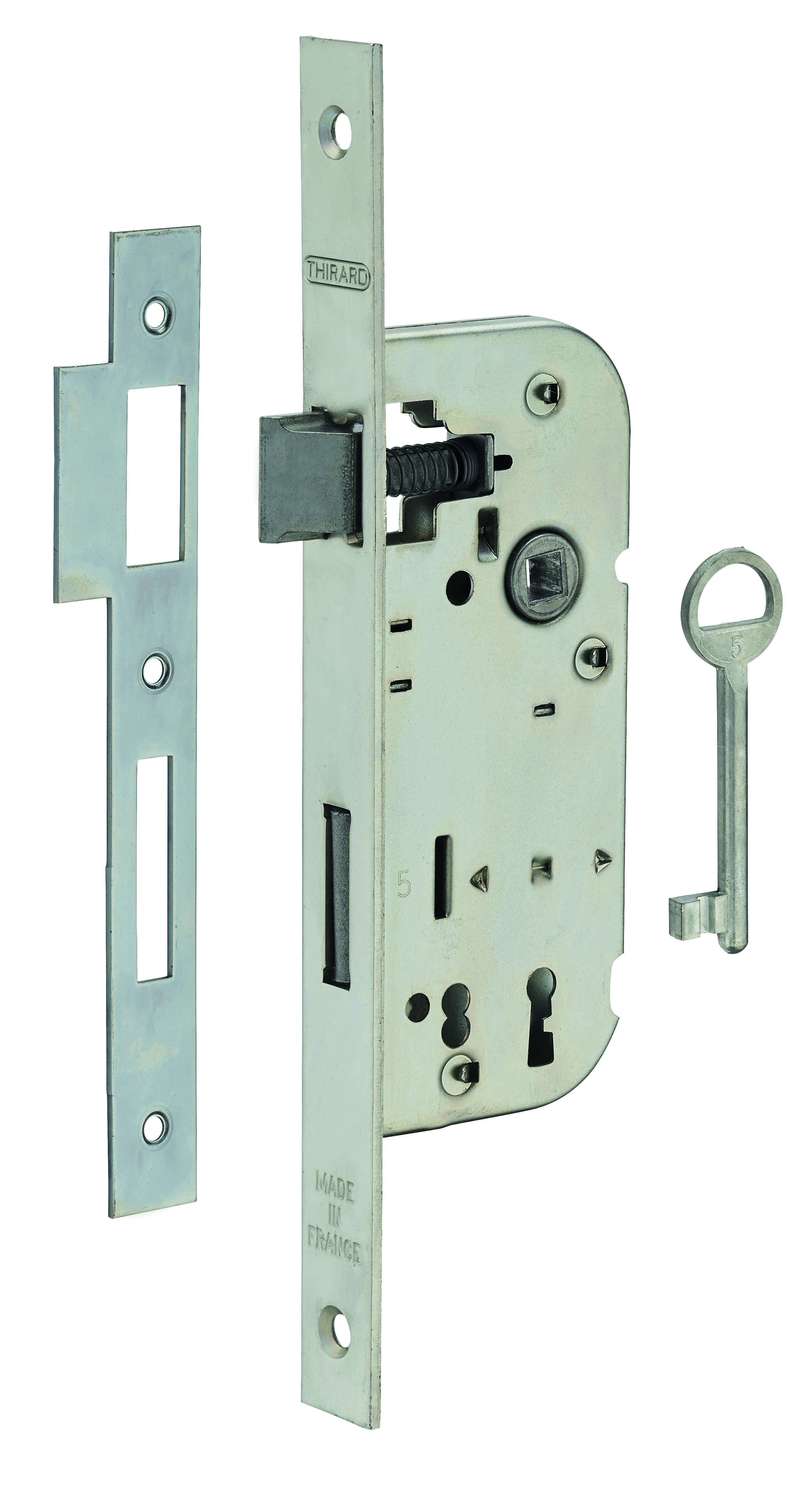 Serrure encastrable à clé pour porte de chambre, axe 40mm, bouts carrés, 1 clé - THIRARD
