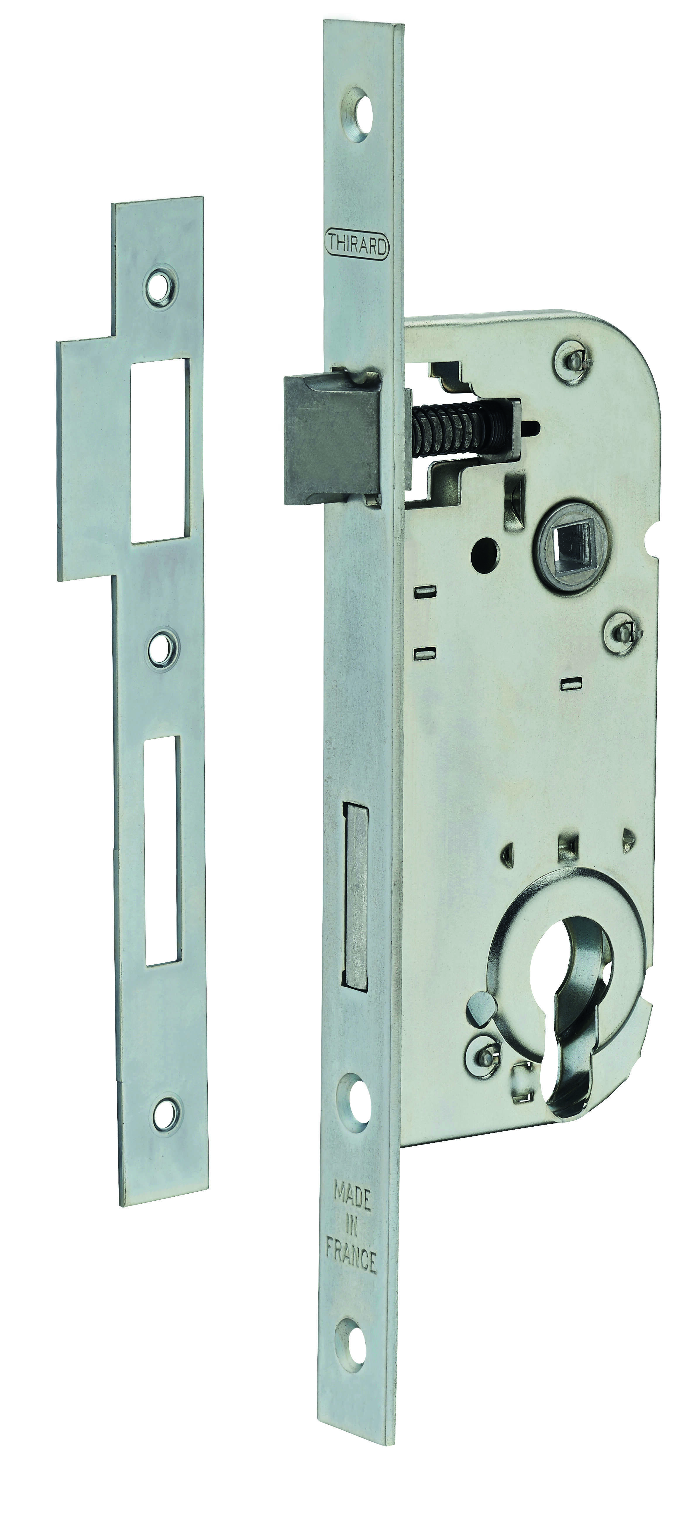 Boitier de serrure encastrable à cylindre pour porte d'entrée, axe 40mm, bouts carrés, cylindre 30x30mm, zingué - THIRARD