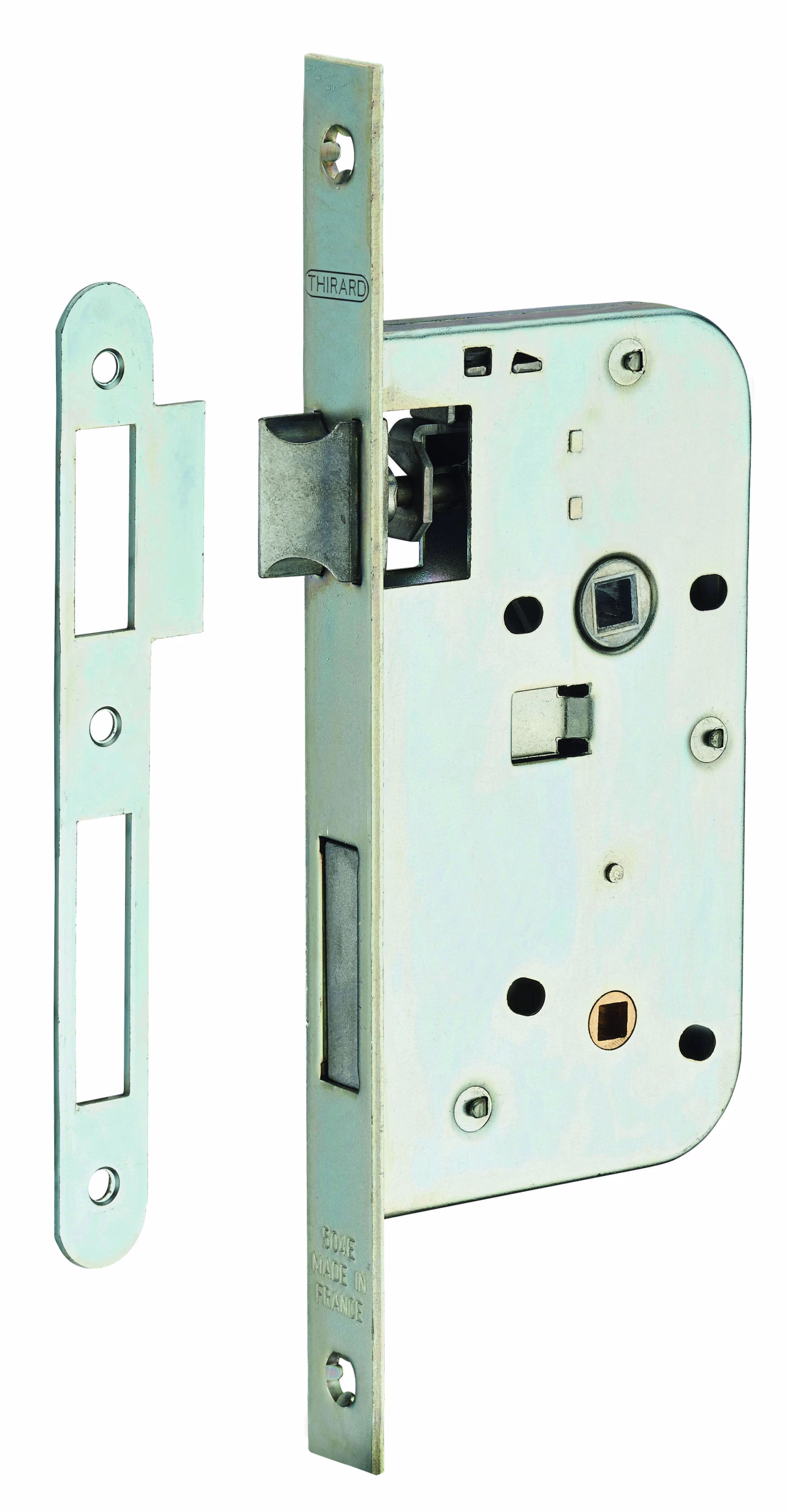 Serrure encastrable à condamnation pour porte de salle de bain et toilettes, axe 50 mm, bouts carrés, zingué - THIRARD