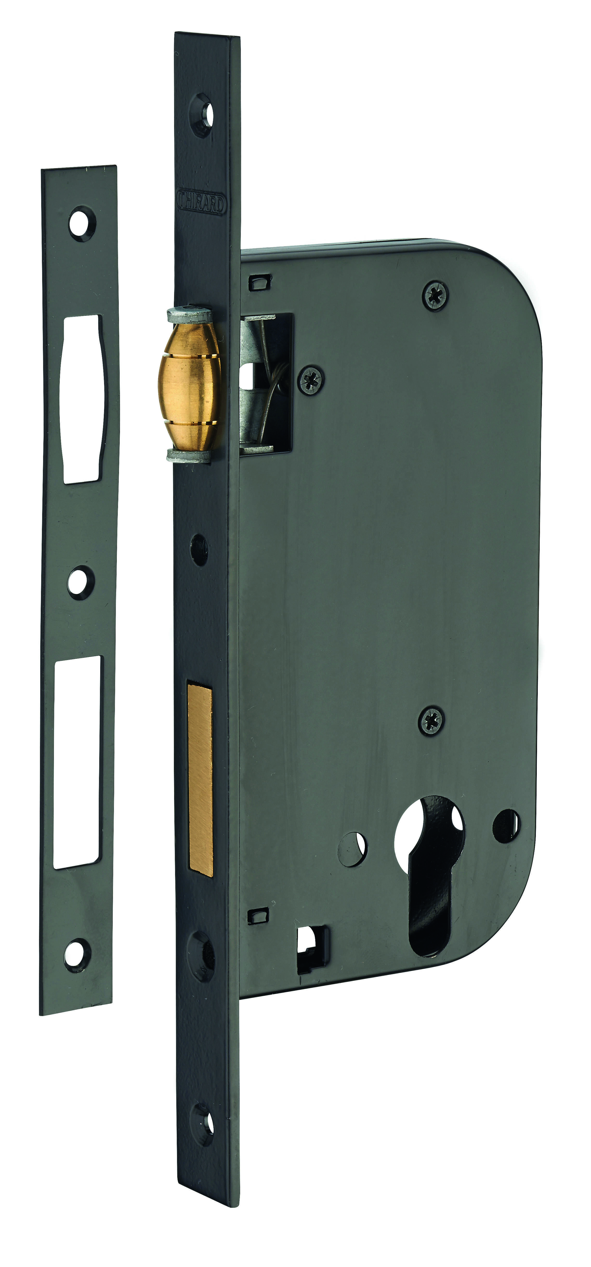 Boitier de serrure encastrable à rouleau pour porte d'entrée, axe 50mm, bouts carrés, noir - THIRARD