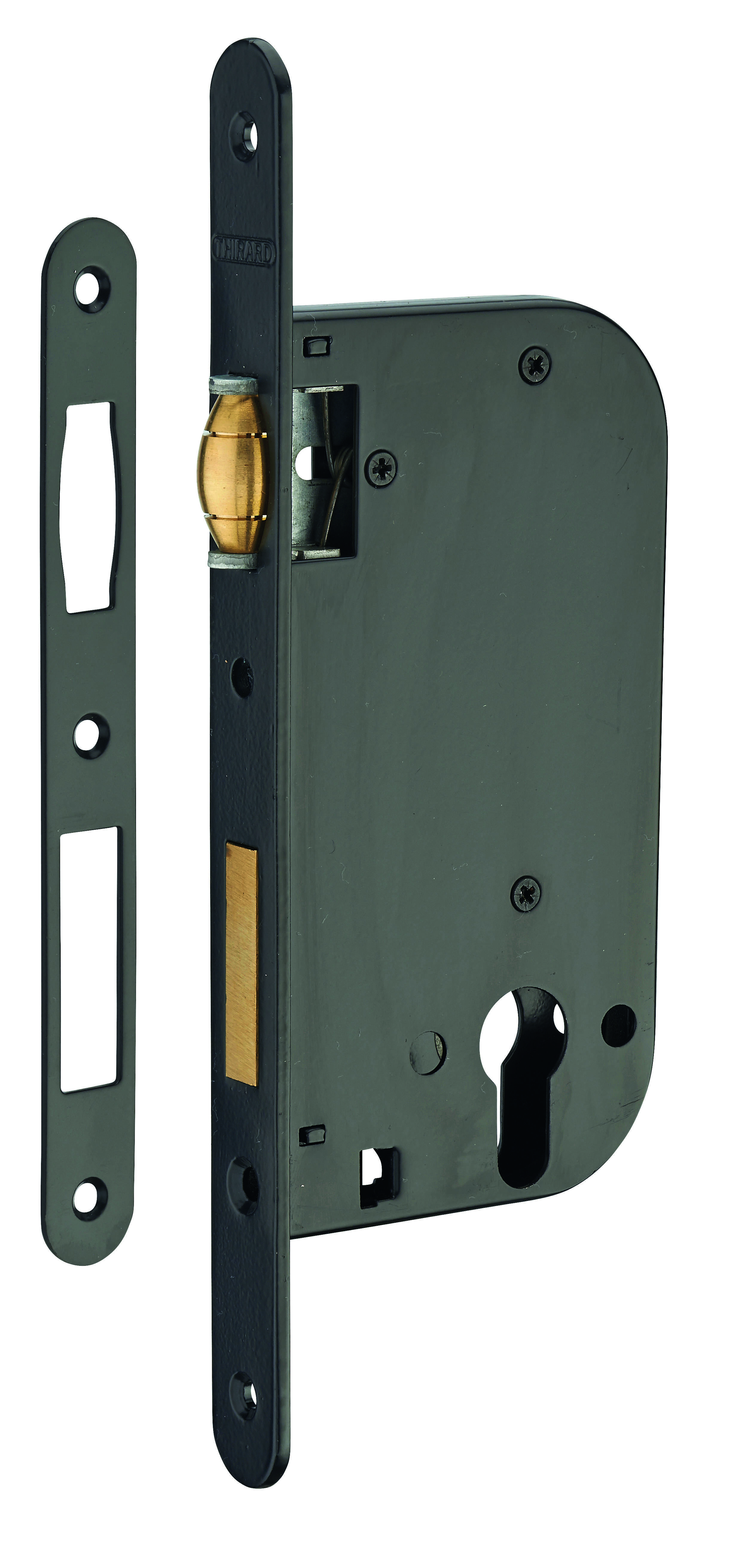 Boitier de serrure encastrable à rouleau à cylindre pour porte d'entrée, bouts ronds, axe 50mm - THIRARD