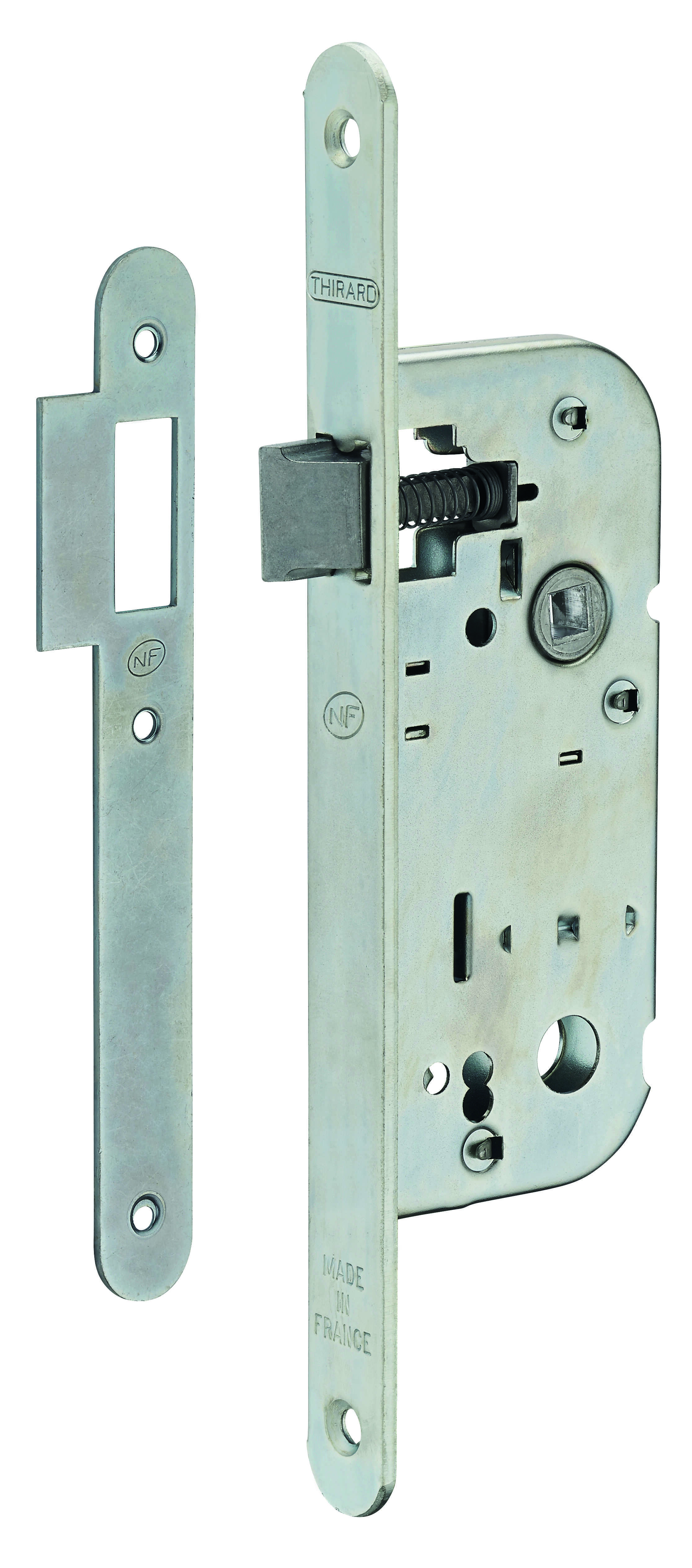Serrure encastrable NF pour porte intérieure, axe 40mm, bouts ronds, zingué - THIRARD