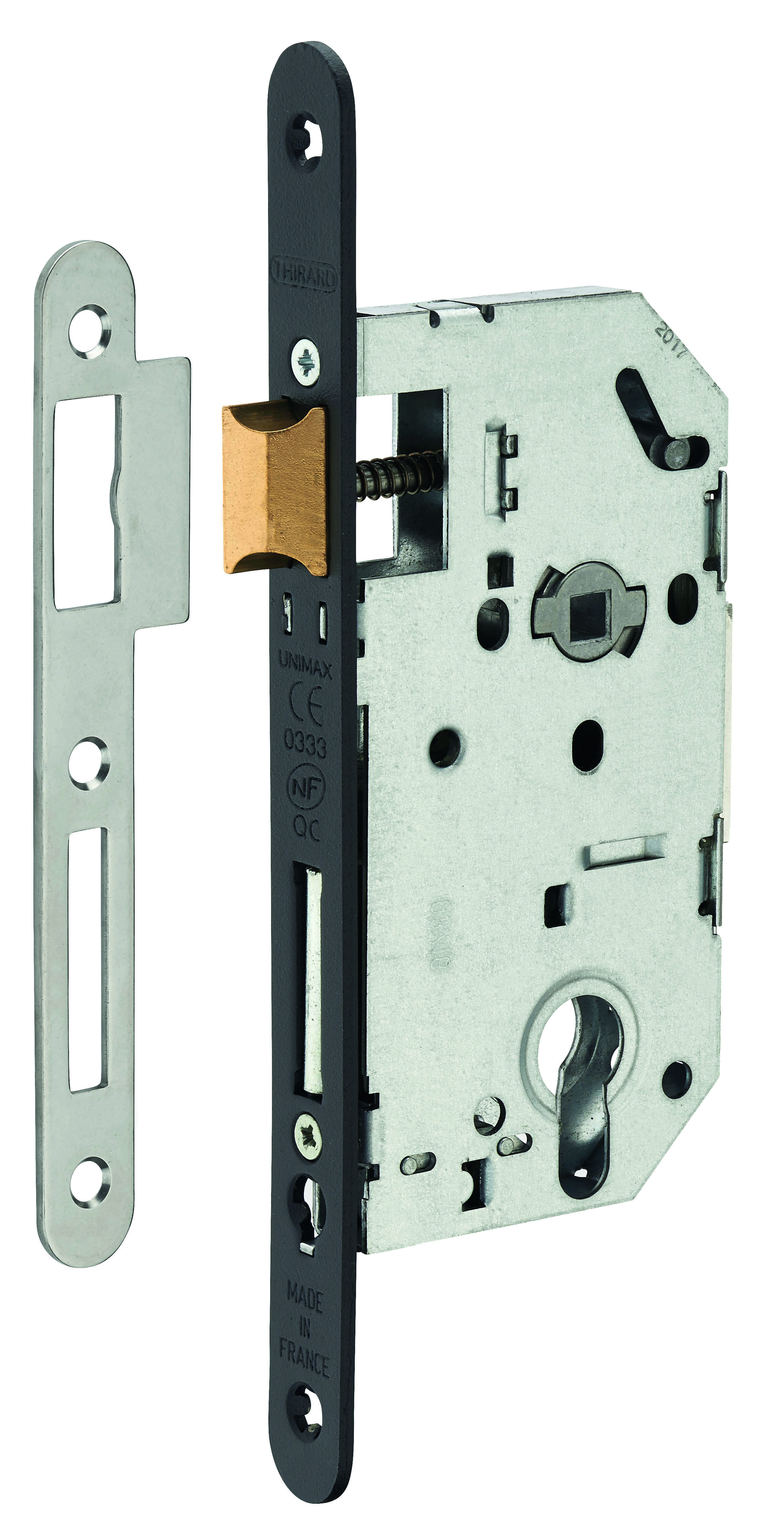 Boîtier serrure UNIMAX CE NFQC axe 50mm à cylindre têtière noire V/BR