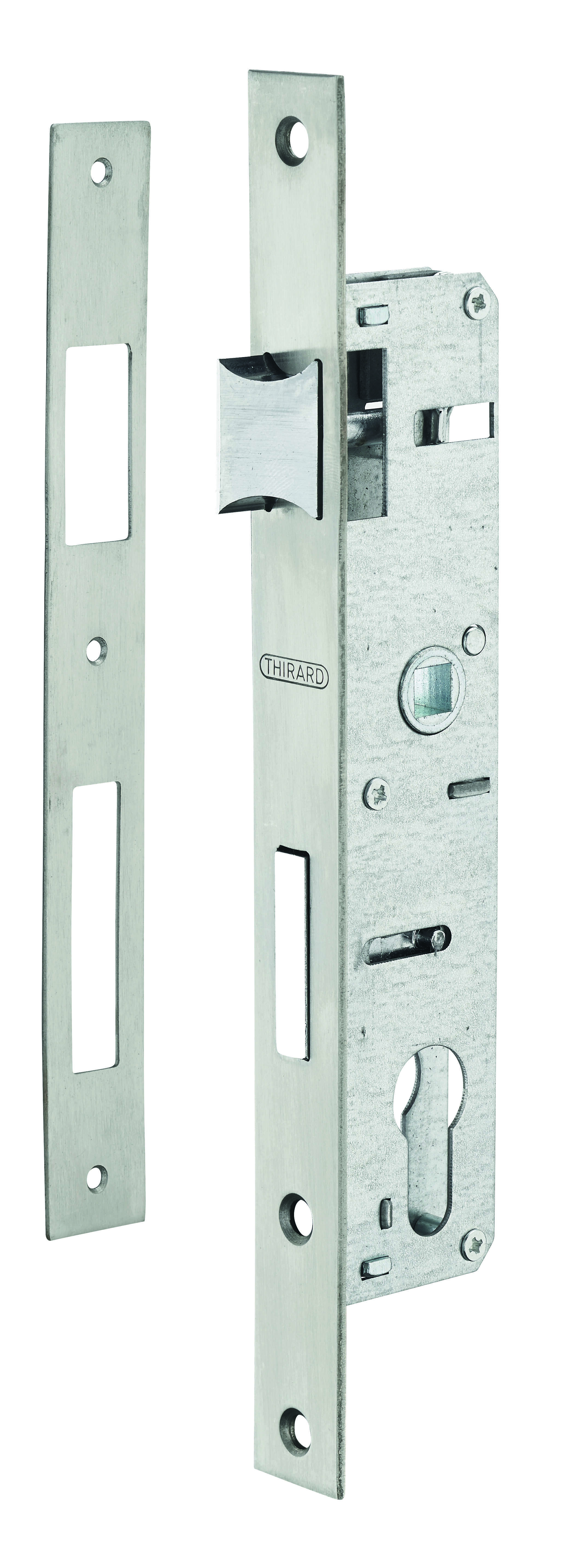 Boitier de serrure encastrable à cylindre pour menuiserie métallique, axe 22mm, bouts carrés, zingué - THIRARD
