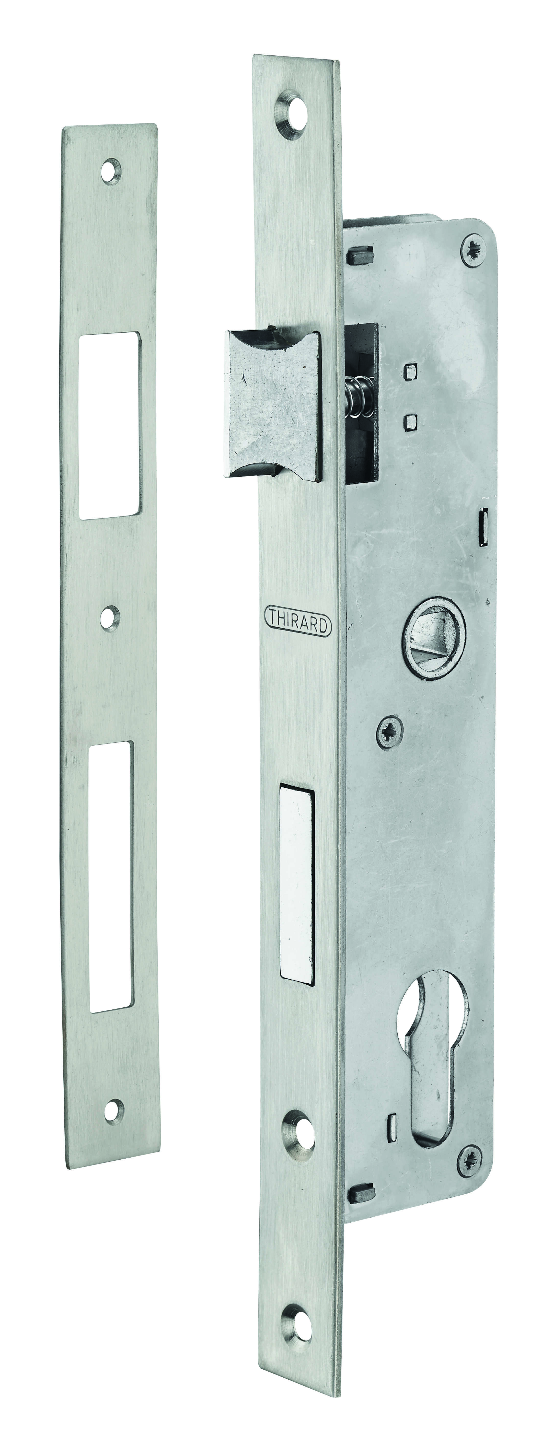 Boitier de serrure encastrable à cylindre pour menuiserie métallique, axe 24mm, bouts carrés, zingué - THIRARD