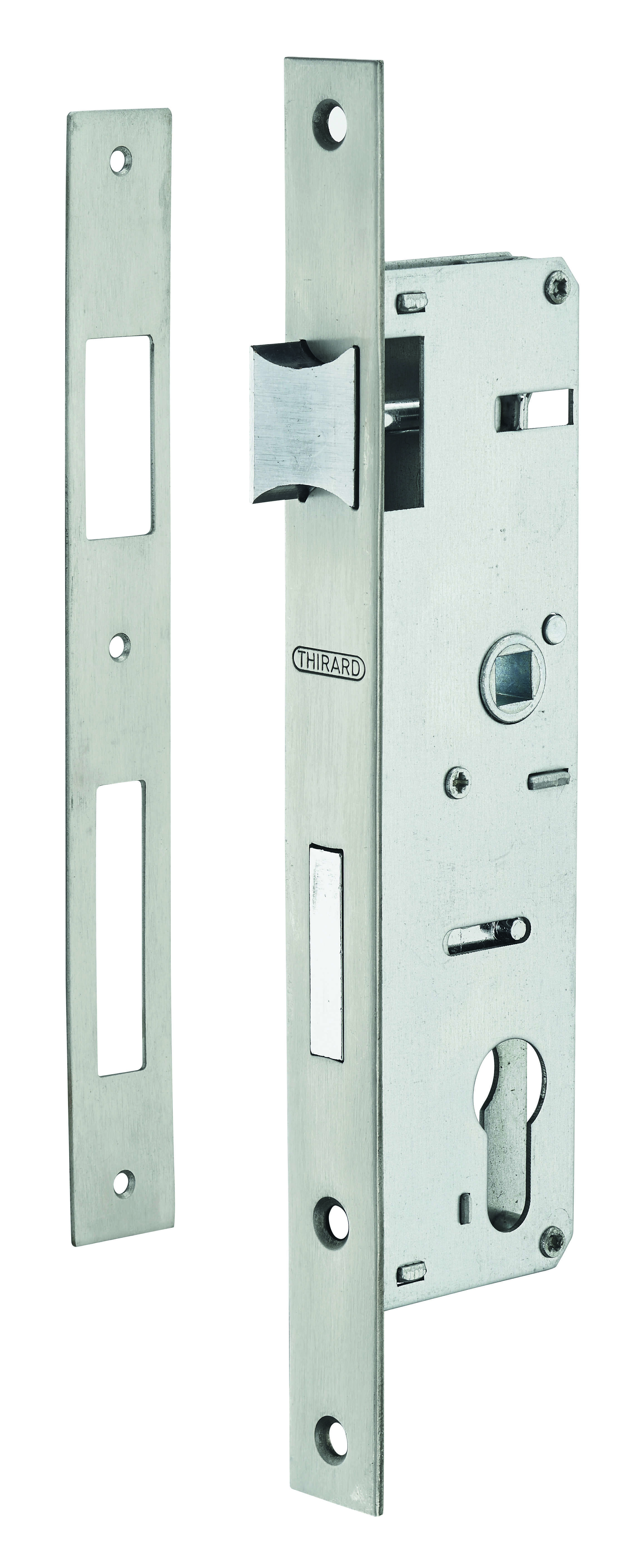 Boitier de serrure encastrable à cylindre pour menuiserie métallique, axe 32mm, bouts carrés, zingué - THIRARD