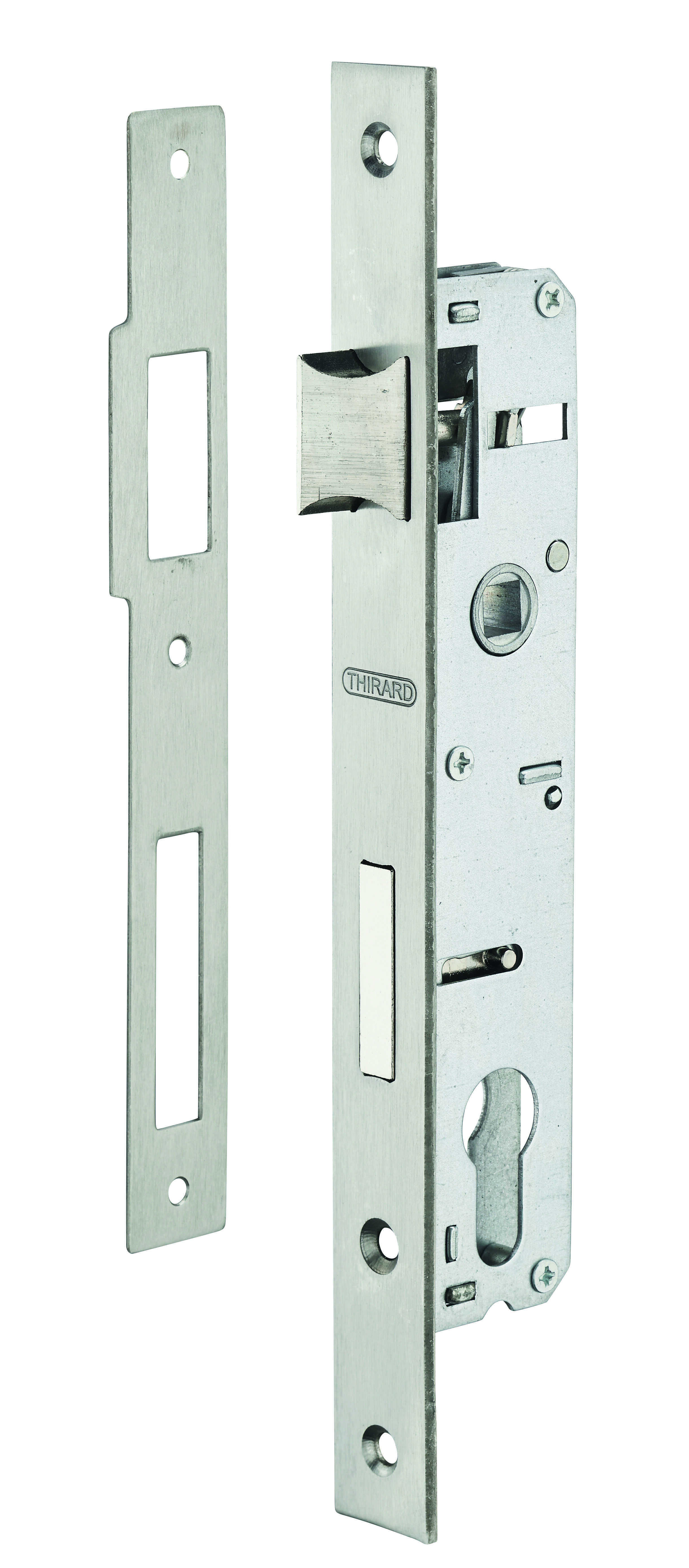 Boitier de serrure encastrable à cylindre pour menuiserie métallique, axe 20mm, bouts carrés, zingué - THIRARD