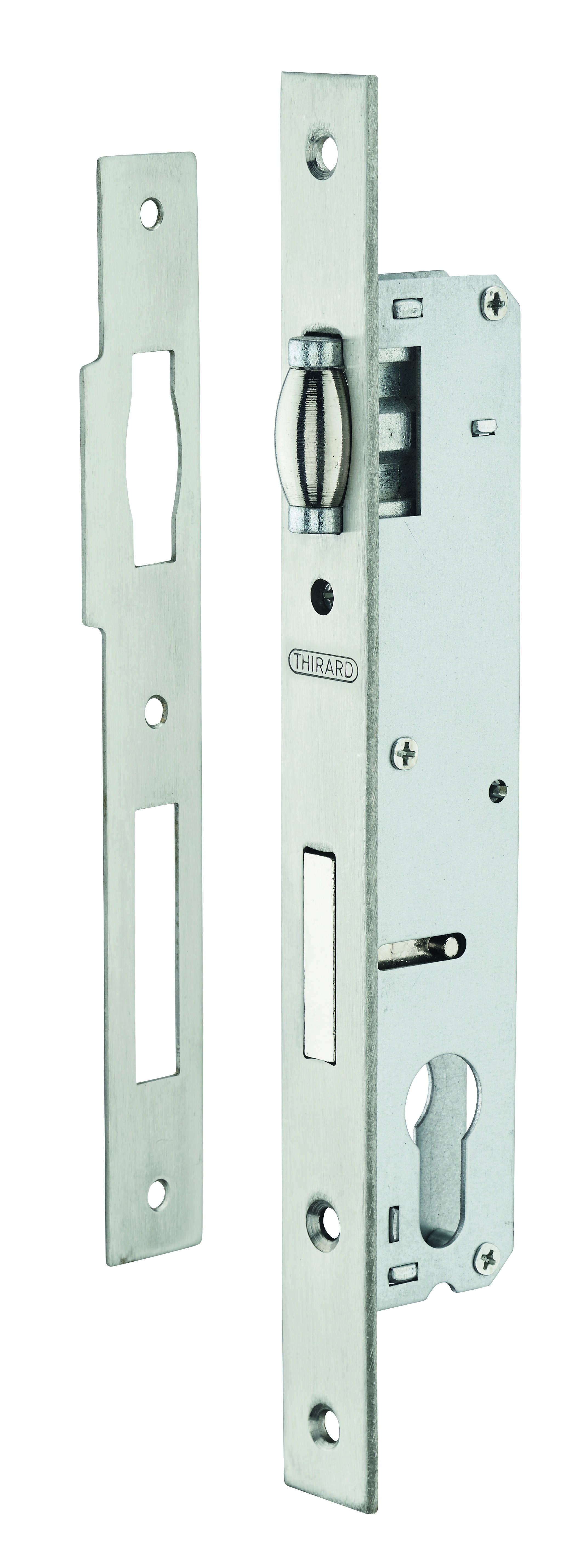 Boitier de serrure encastrable à rouleau à cylindre pour menuiserie métallique, axe 20mm, bouts carrés, zingué - THIRARD