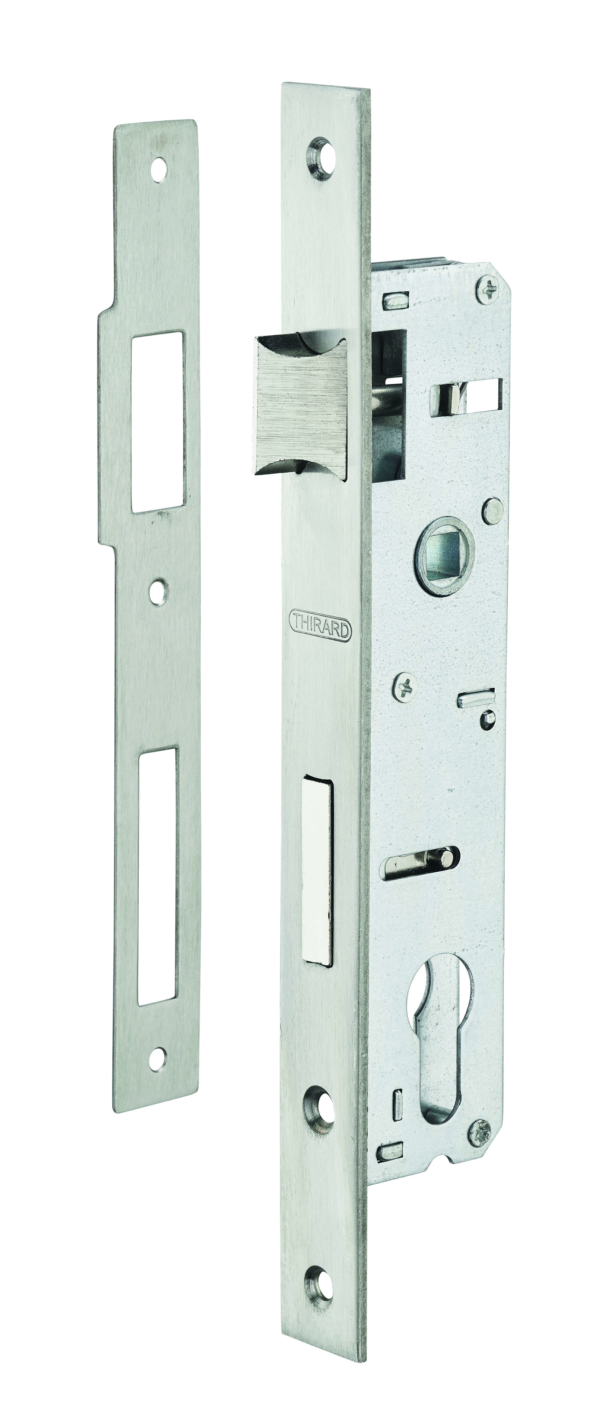 Boitier de serrure encastrable à cylindre pour menuiserie métallique, axe 25mm, bouts carrés, zingué - THIRARD