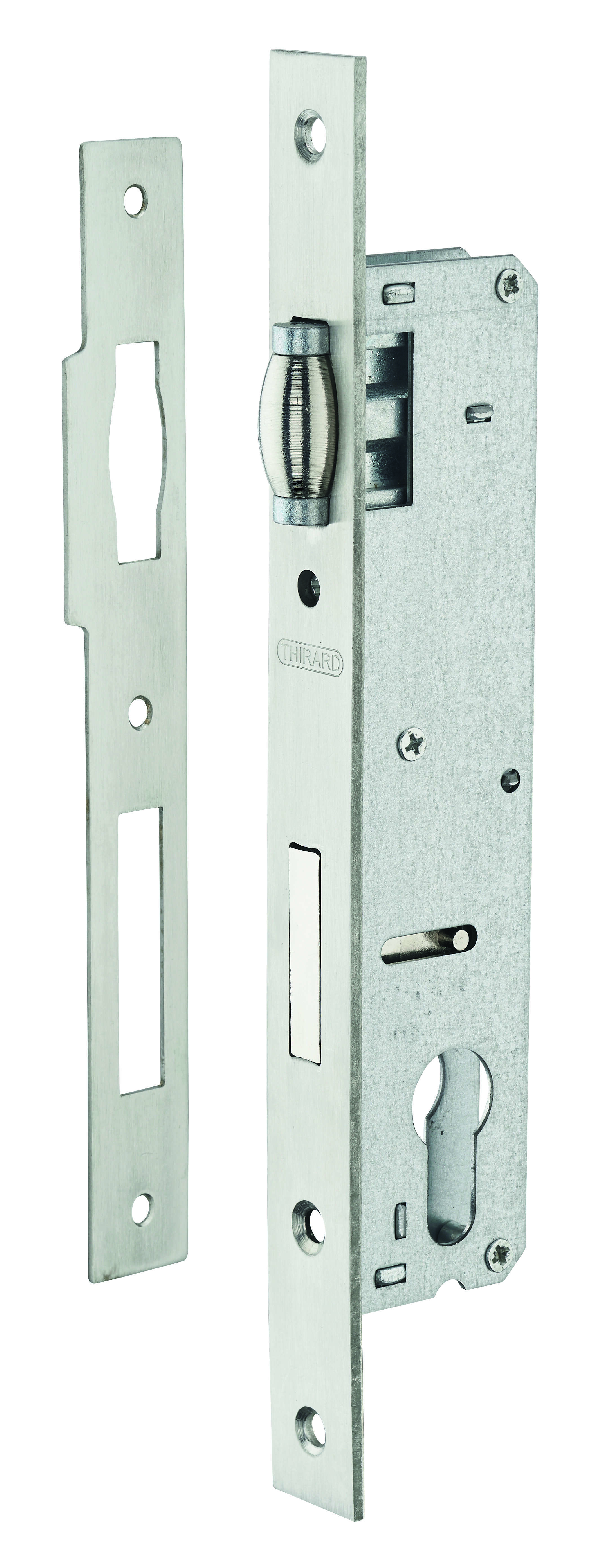 Boitier de serrure encastrable à rouleau à cylindre pour menuiserie métallique, axe 25mm, bouts carrés, zingué - THIRARD