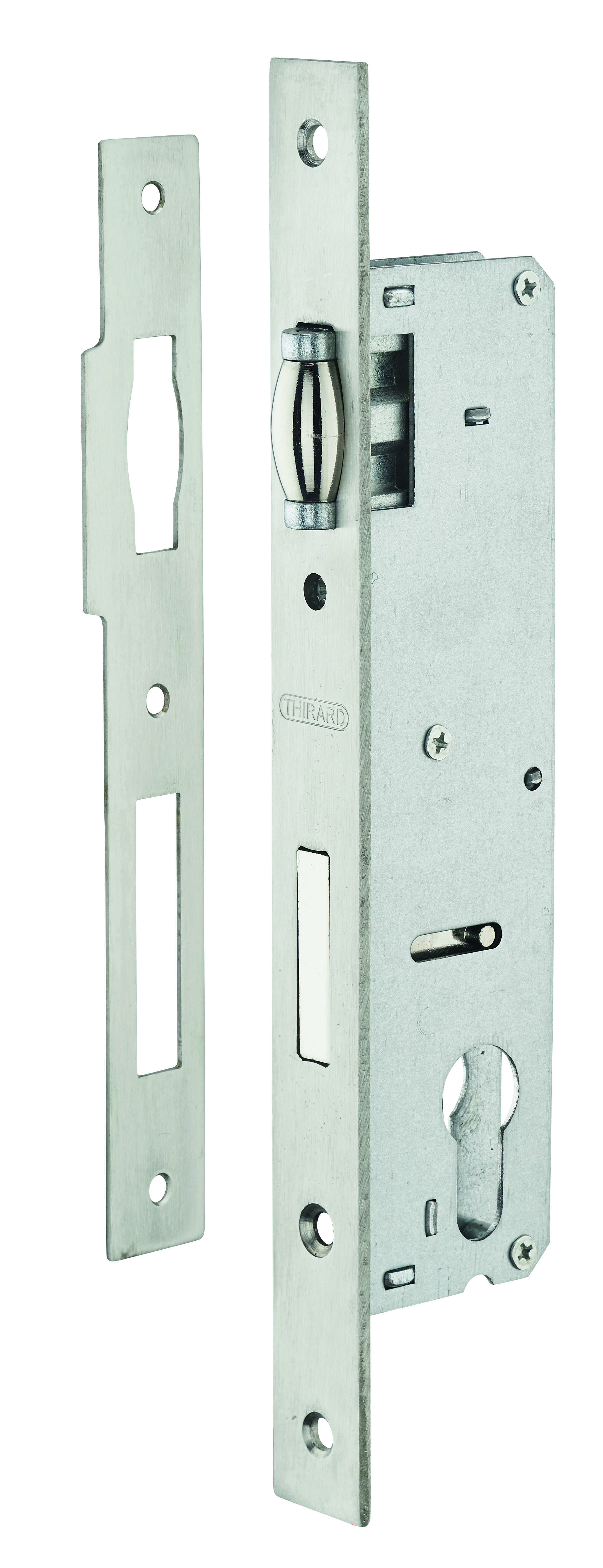 Boitier de serrure encastrable à rouleau à cylindre pour menuiserie métallique, axe 30mm, bouts carrés, zingué - THIRARD
