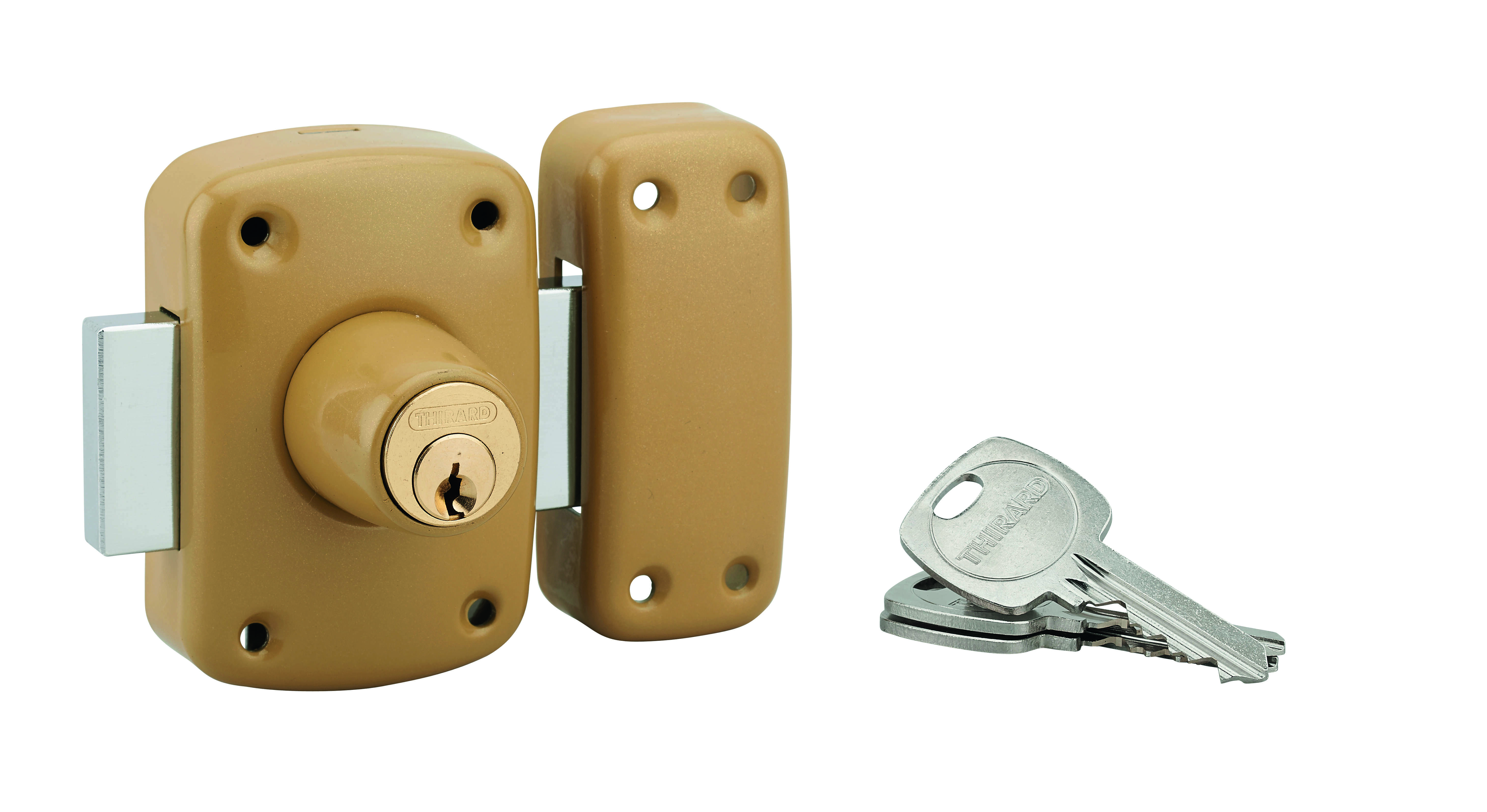 Verrou double entrée Corvette pour porte d'entrée, cylindre 45mm, acier, 3 clés, époxy bronze - THIRARD