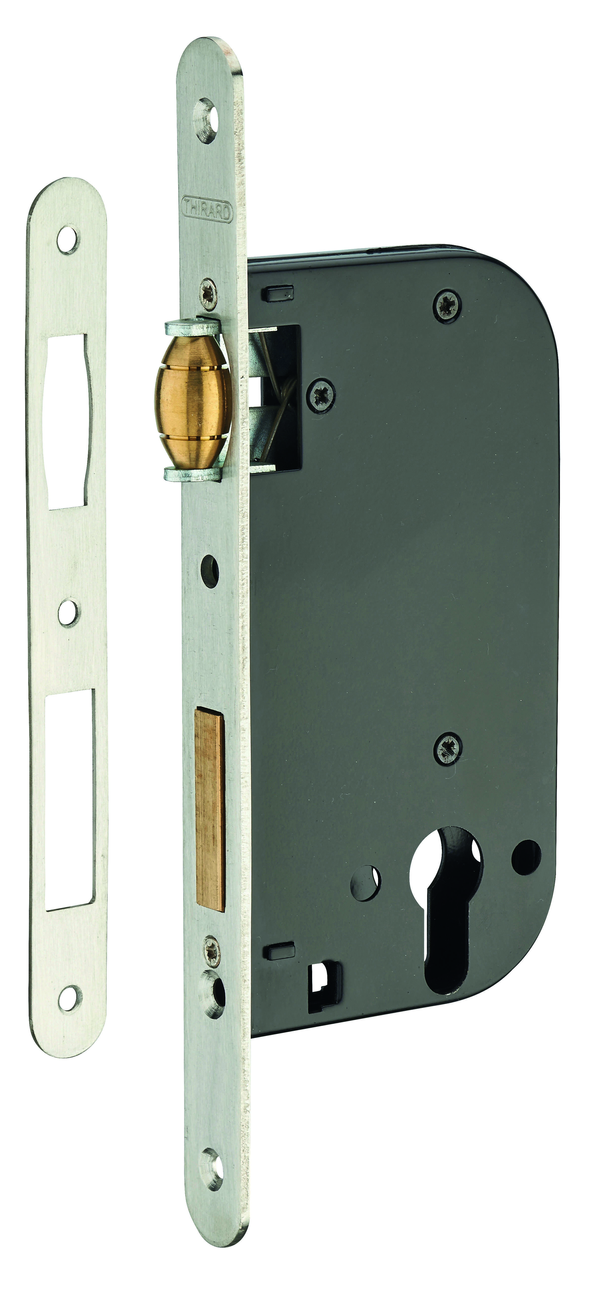 Boitier de serrure encastrable à rouleau à cylindre pour porte d'entrée, axe 50mm, bouts ronds - THIRARD
