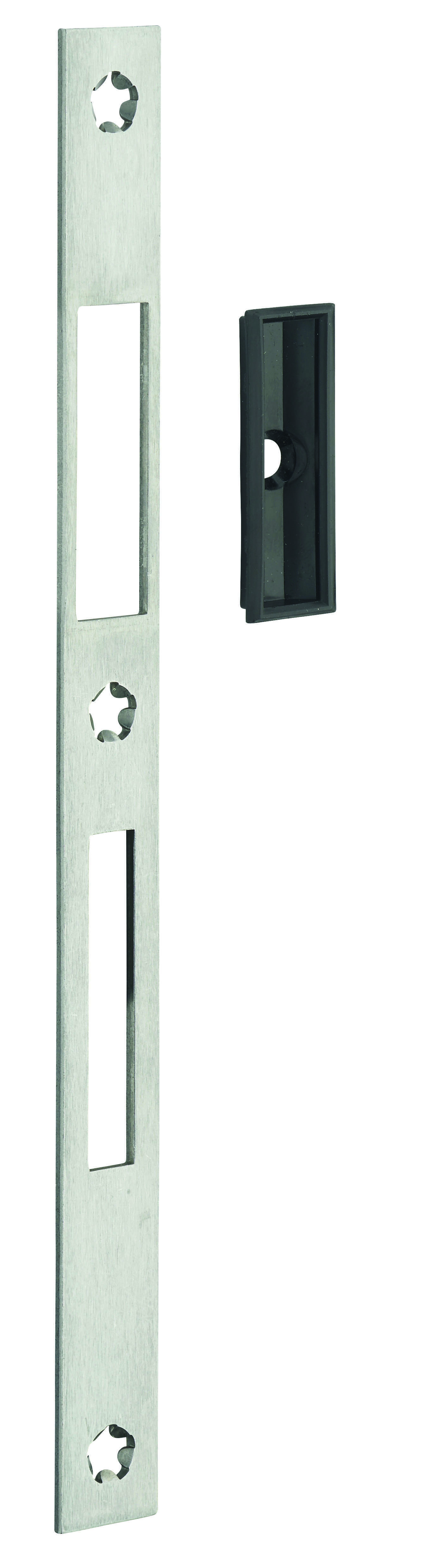 Gache plate inox, double empénage, compatible version pêne dormant et rouleau, 244 x 20 x 2,5mm - THIRARD