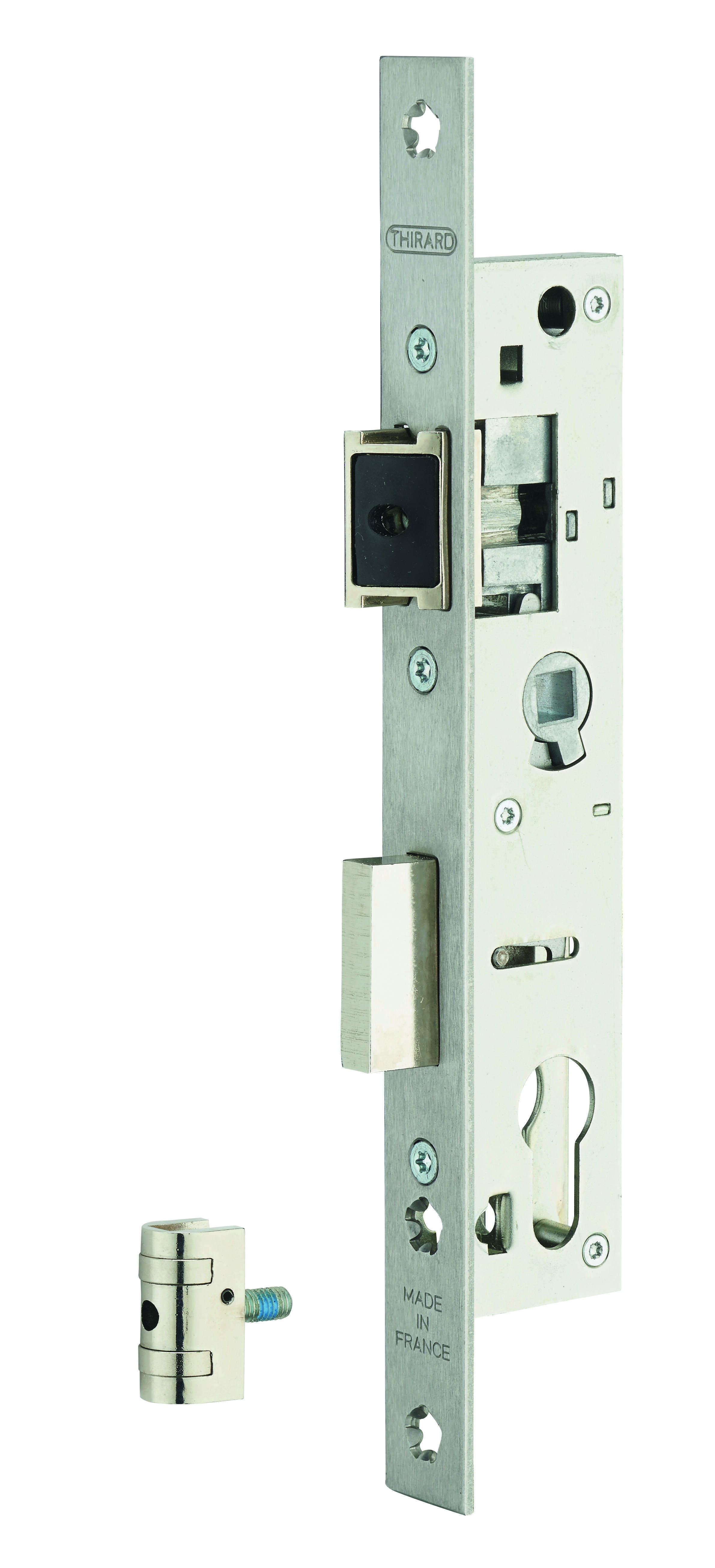 Boitier de serrure encastrable à cylindre pour porte métallique, axe 21mm, bouts carrés - THIRARD