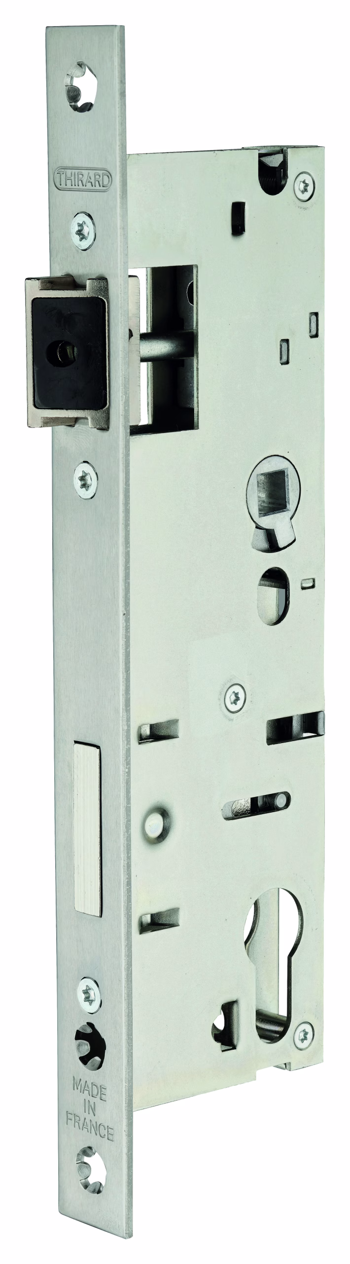 Boitier de serrure encastrable à cylindre pour menuiserie métallique, axe 42mm, bouts carrés, inox - THIRARD