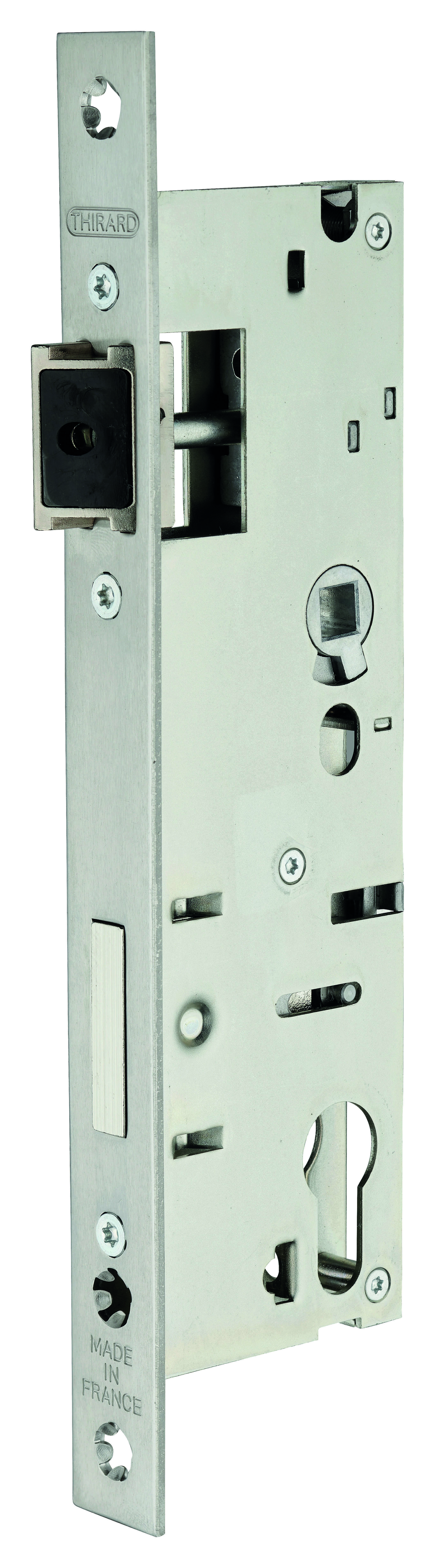 Boitier de serrure encastrable à cylindre pour menuiserie métallique, axe 42mm, bouts carrés, inox - THIRARD