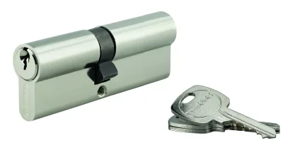 Cylindre de serrure double entrée, 40x45mm, anti-arrachement, nickel, 3 clés - THIRARD