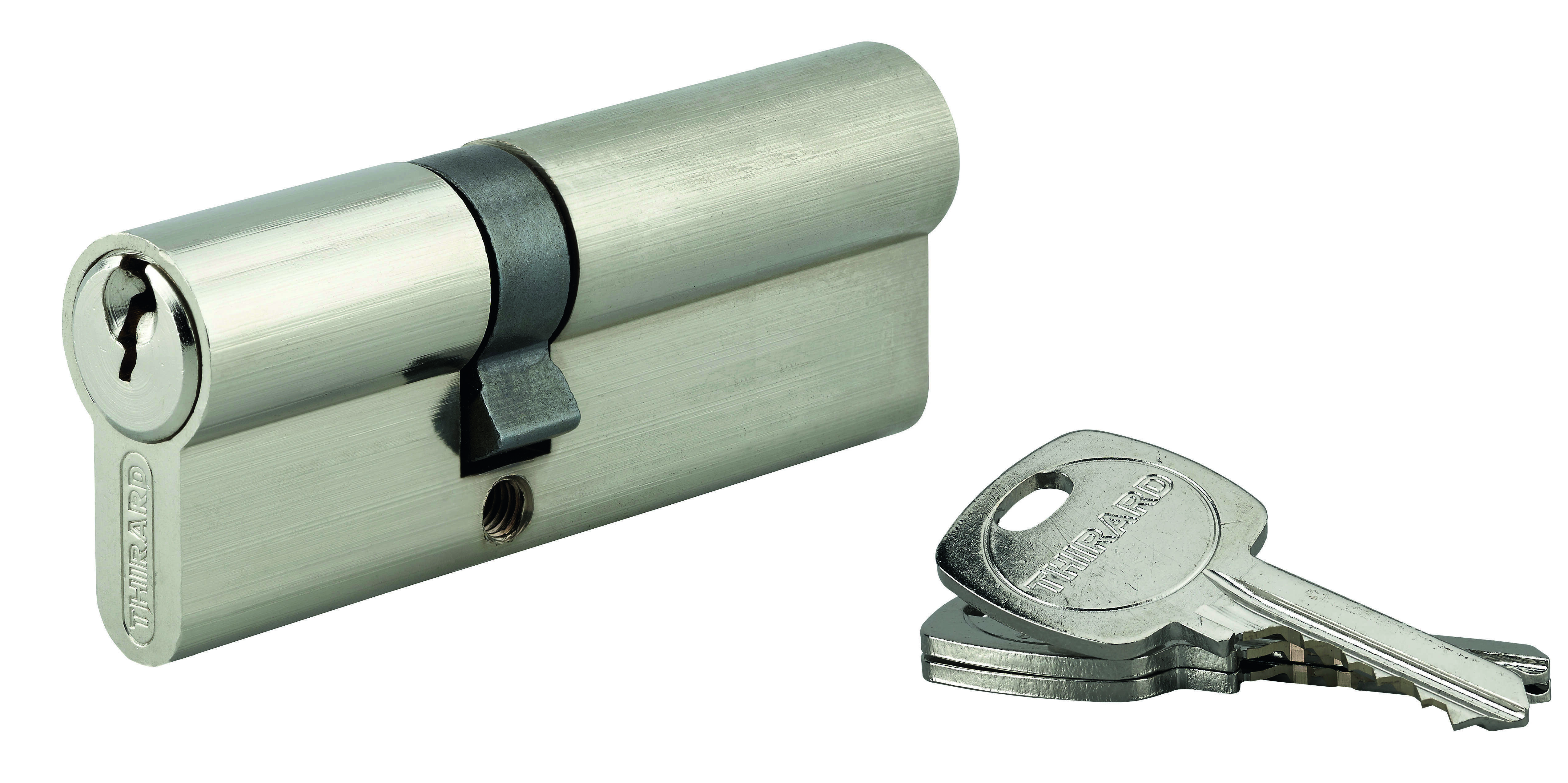 Cylindre de serrure double entrée, 35x50mm, anti-arrachement, nickel, 3 clés - THIRARD