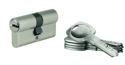 Cylindre de serrure à double entrée 5G, 30x30mm, nickel, anti-arrachement, 5 clés - SP