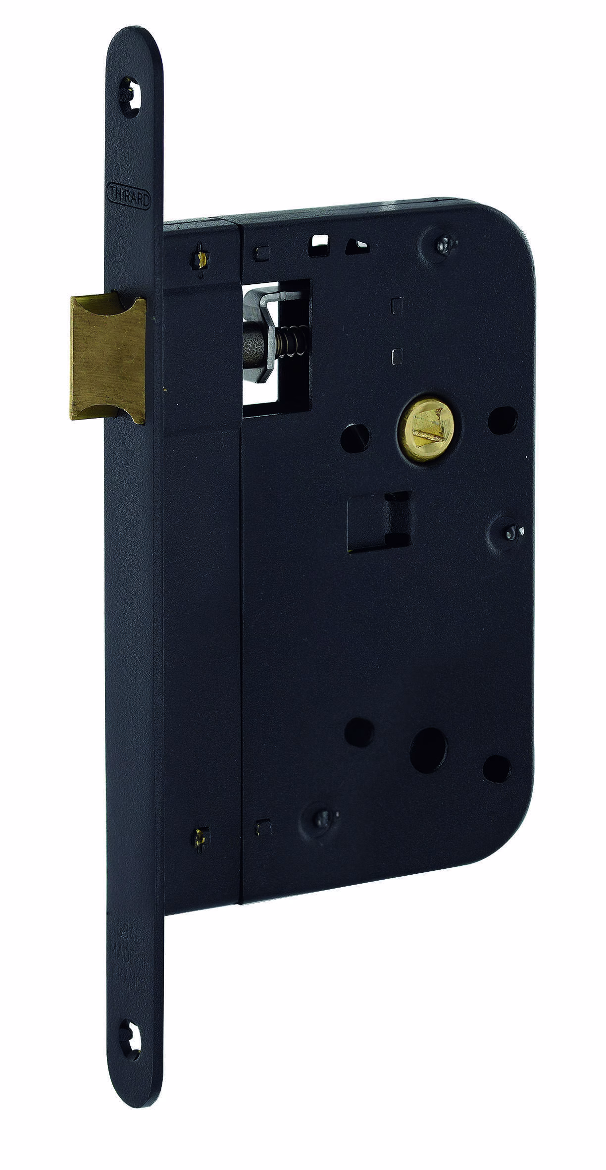 Serrure encastrable pour porte intérieure, axe 70mm, bouts ronds, noir - THIRARD