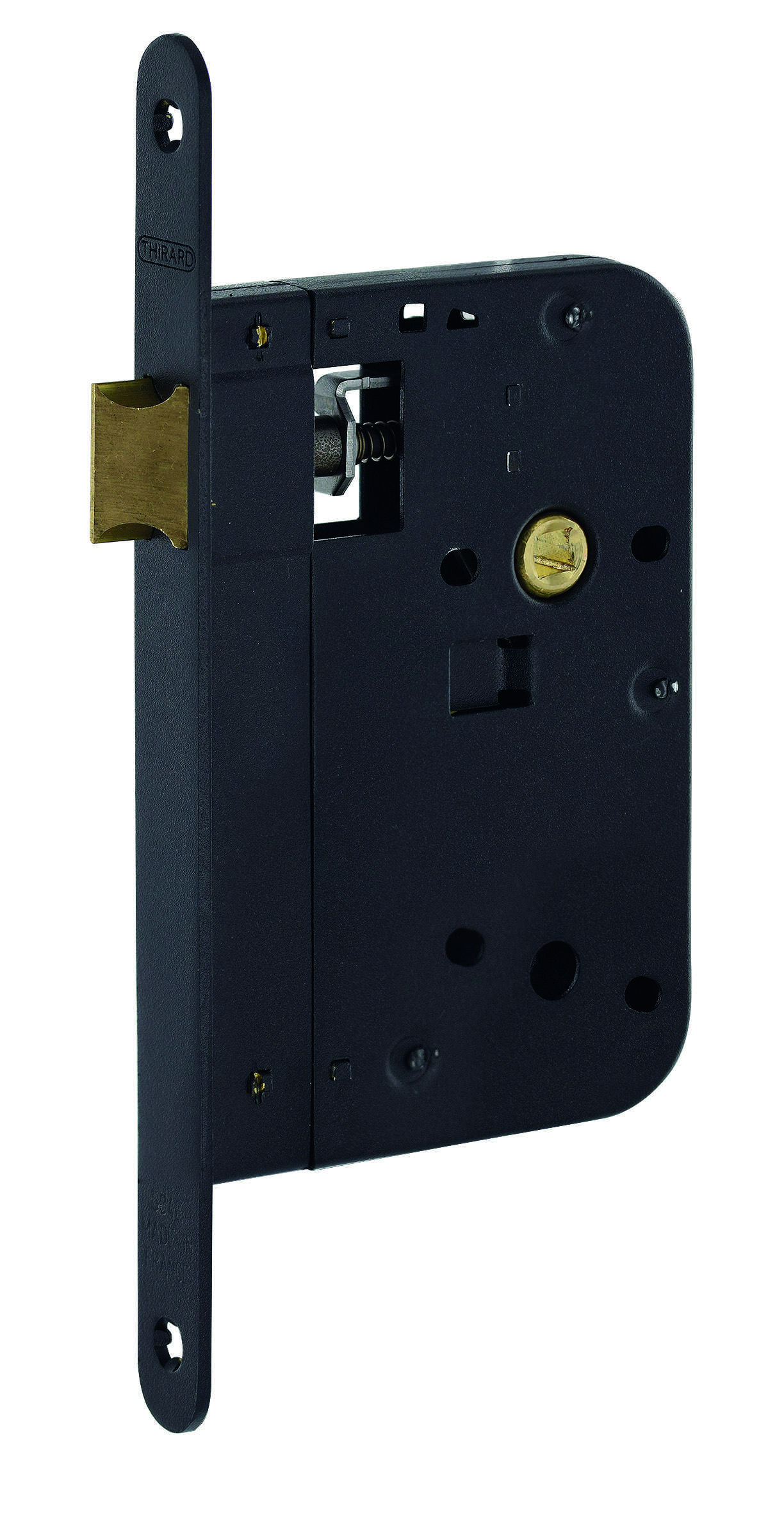 Serrure encastrable pour porte intérieure, axe 70mm, bouts ronds, noir - THIRARD