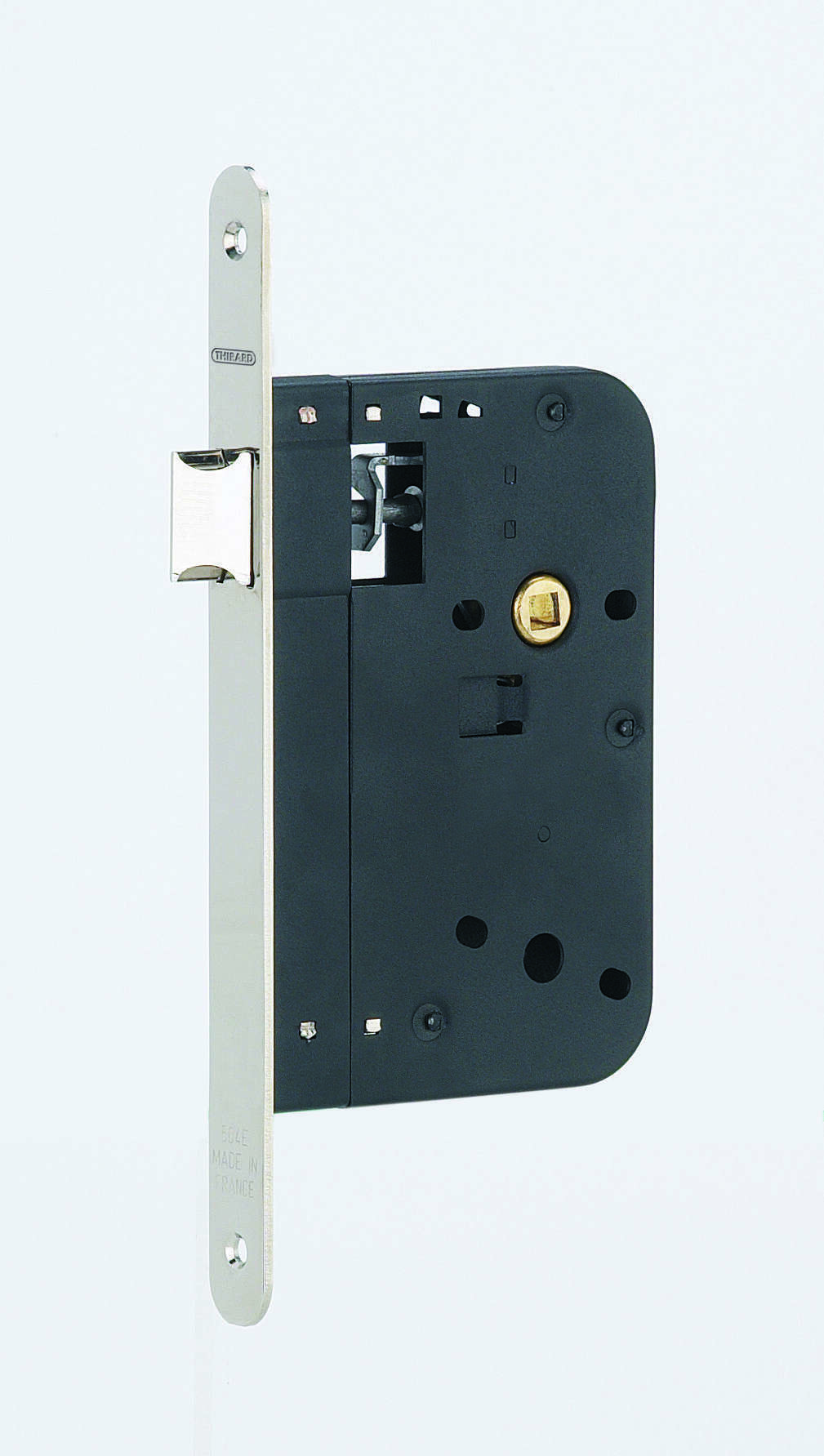 Serrure encastrable pour porte intérieure, axe 70mm, bouts ronds, nickelé - THIRARD