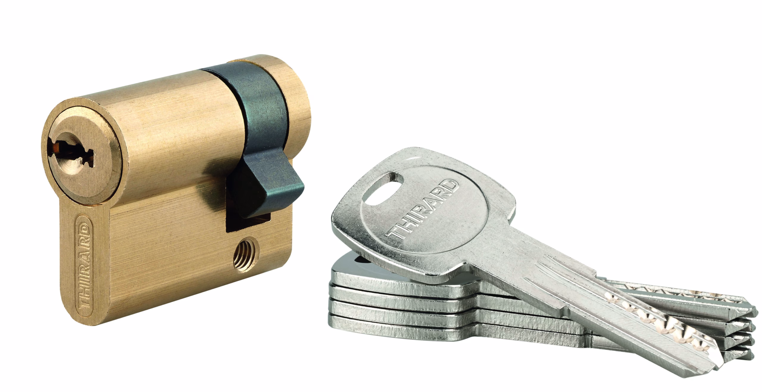 Demi-cylindre de serrure Trafic 6, 30x10mm, anti-arrachement, anti-perçage, laiton, 5 clés - THIRARD