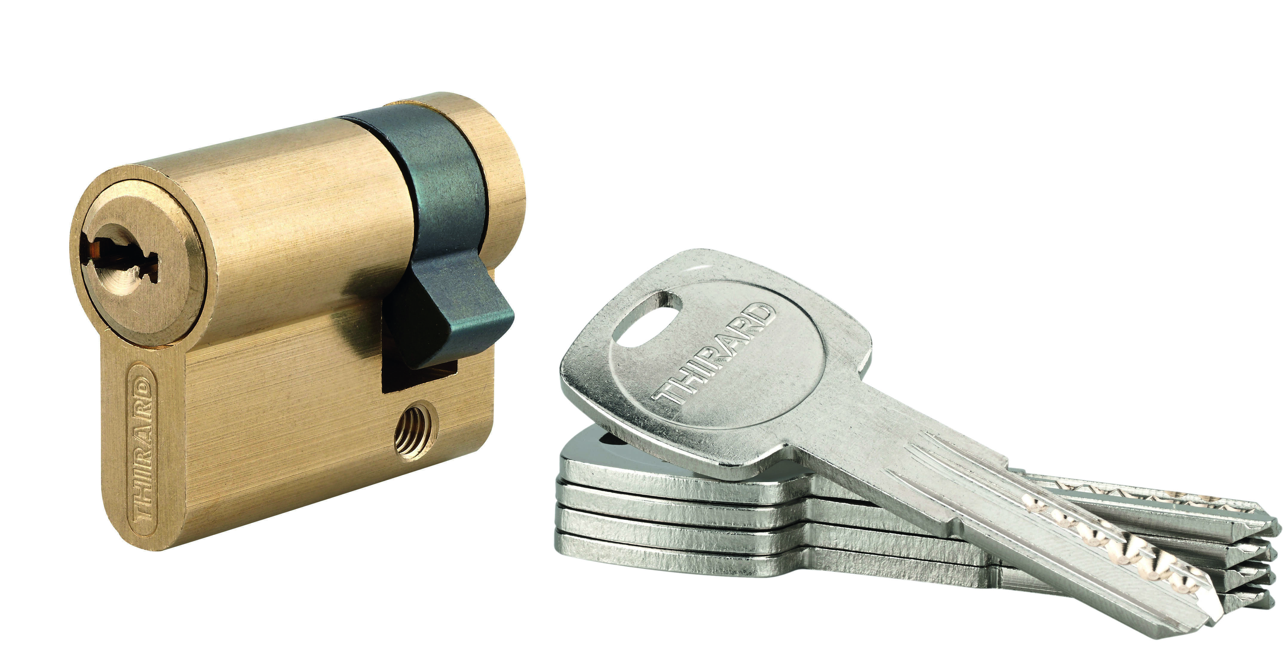 Demi-cylindre de serrure Trafic 6, 30x10mm, anti-arrachement, anti-perçage, laiton, 5 clés - THIRARD