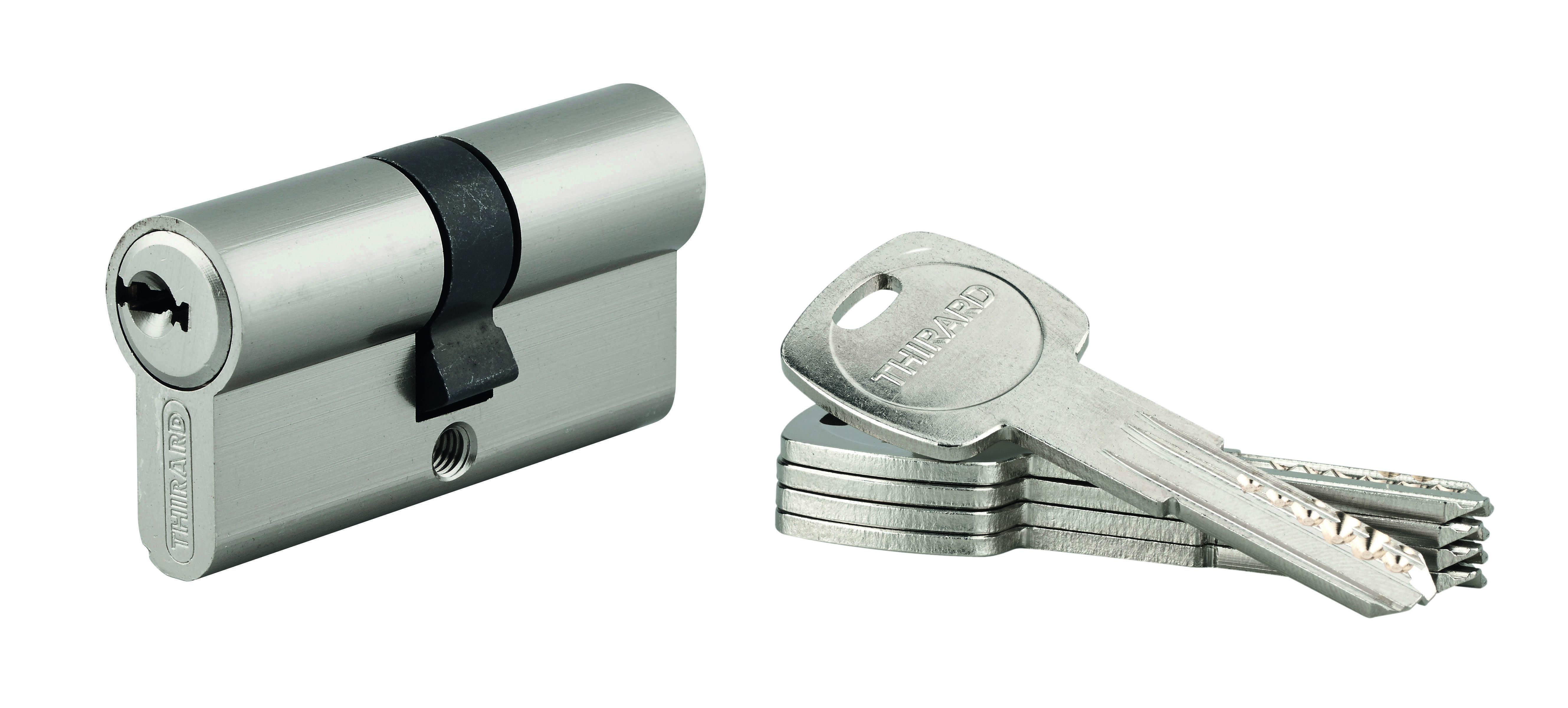 Cylindre de serrure double entrée Trafic 6, 30x30mm, anti-arrachement, anti-perçage, nickel, fonction urgence 5 clés - THIRARD