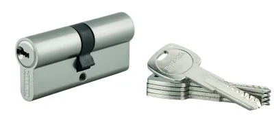 Cylindre de serrure double entrée Trafic 6, 35x35mm, anti-arrachement, anti-perçage, nickel, fonction urgence 5 clés - THIRARD