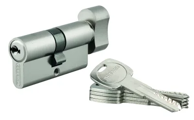 Cylindre de serrure à bouton Trafic 6, 30Bx30mm, nickel, anti-arrachement, anti-perçage, 5 clés - THIRARD