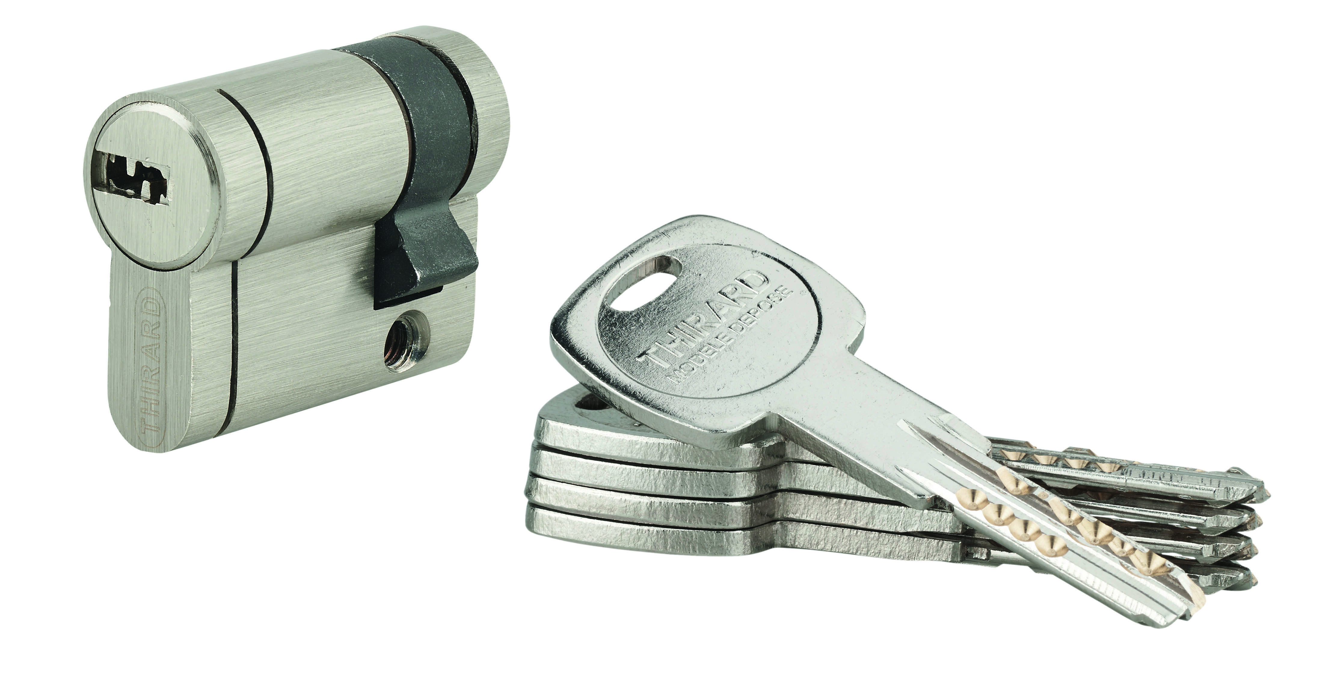 Demi-cylindre de serrure Trafic 12, 30x10mm, nickel, anti-arrachement, anti-perçage, anti-casse, 5 clés - THIRARD