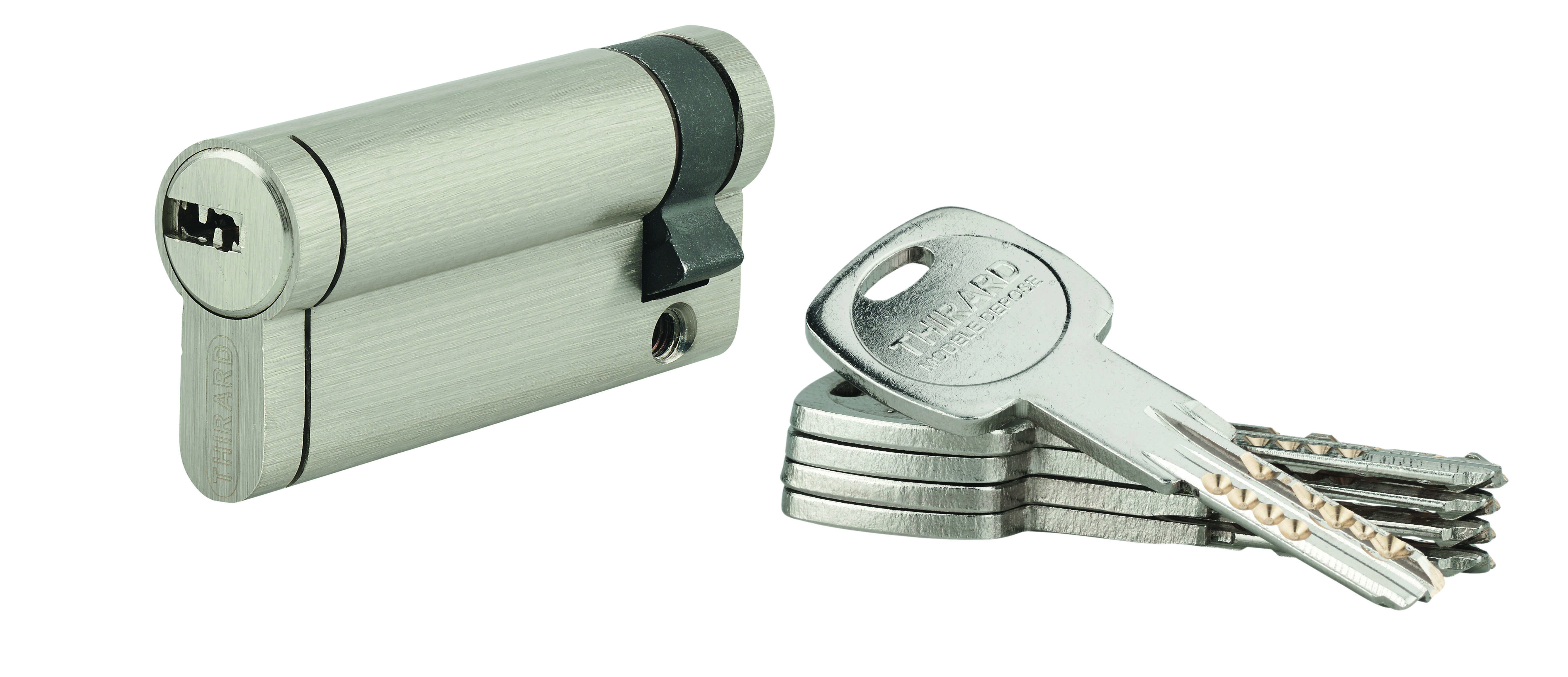 Demi-cylindre de serrure Trafic 12, 60x10mm, nickel, anti-arrachement, anti-perçage, anti-casse, 5 clés - THIRARD