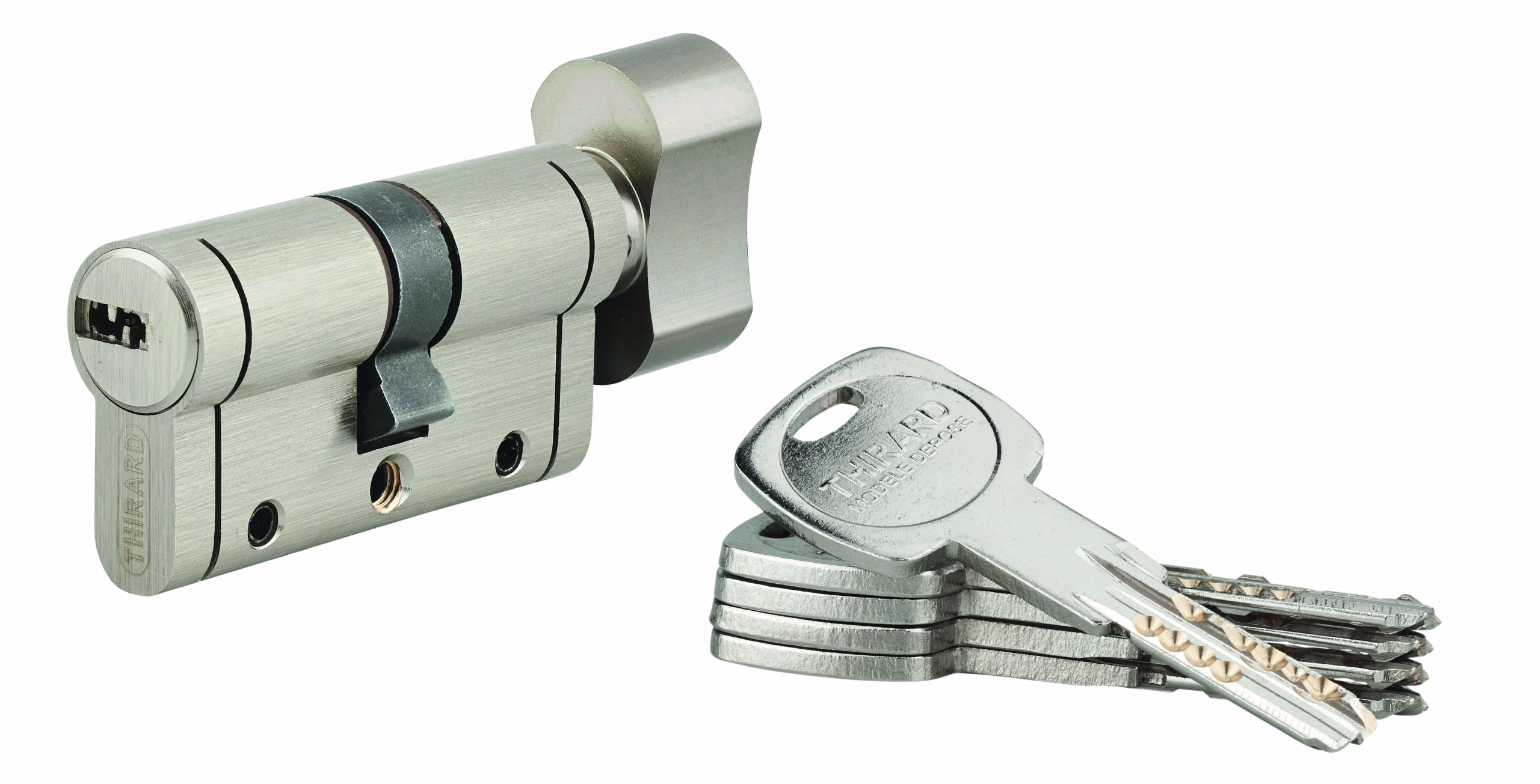 Cylindre de serrure à bouton Trafic 12, 30Bx30mm, nickel, anti-arrachement, anti-perçage, anti-casse, 5 clés - THIRARD