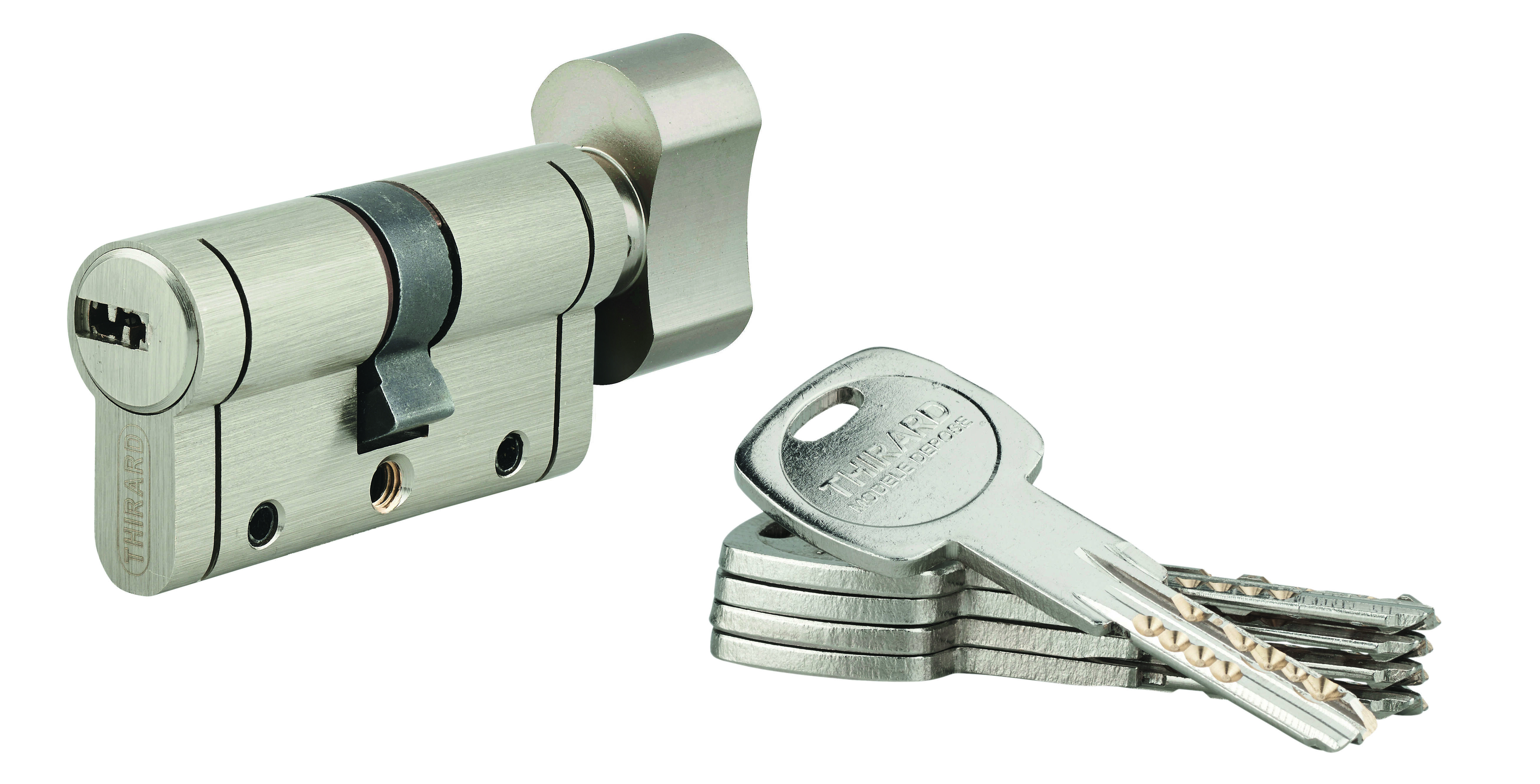 Cylindre de serrure à bouton Trafic 12, 30Bx30mm, nickel, anti-arrachement, anti-perçage, anti-casse, 5 clés - THIRARD