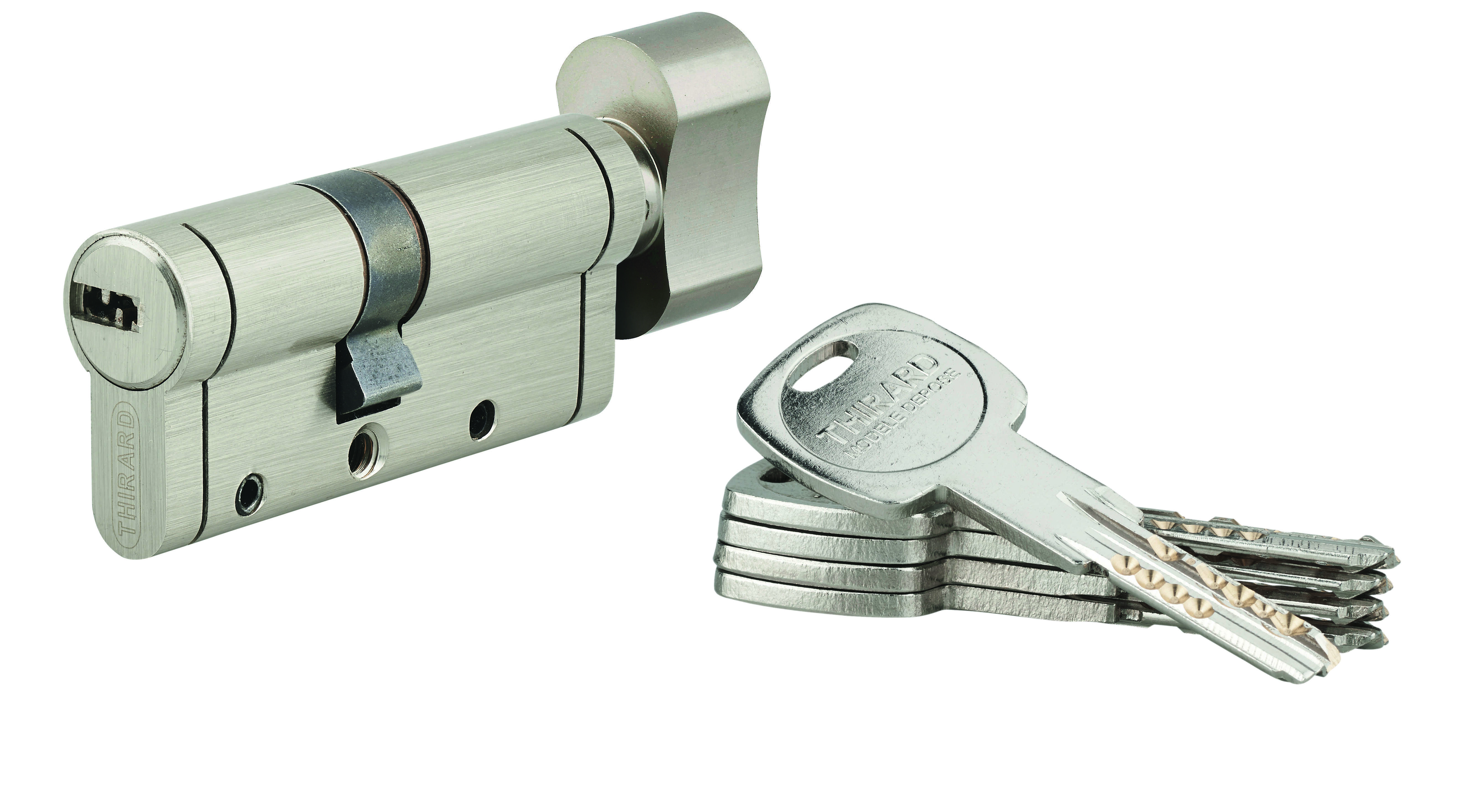 Cylindre de serrure à bouton Trafic 12, 40Bx30mm, nickel, anti-arrachement, anti-perçage, anti-casse, 5 clés - THIRARD