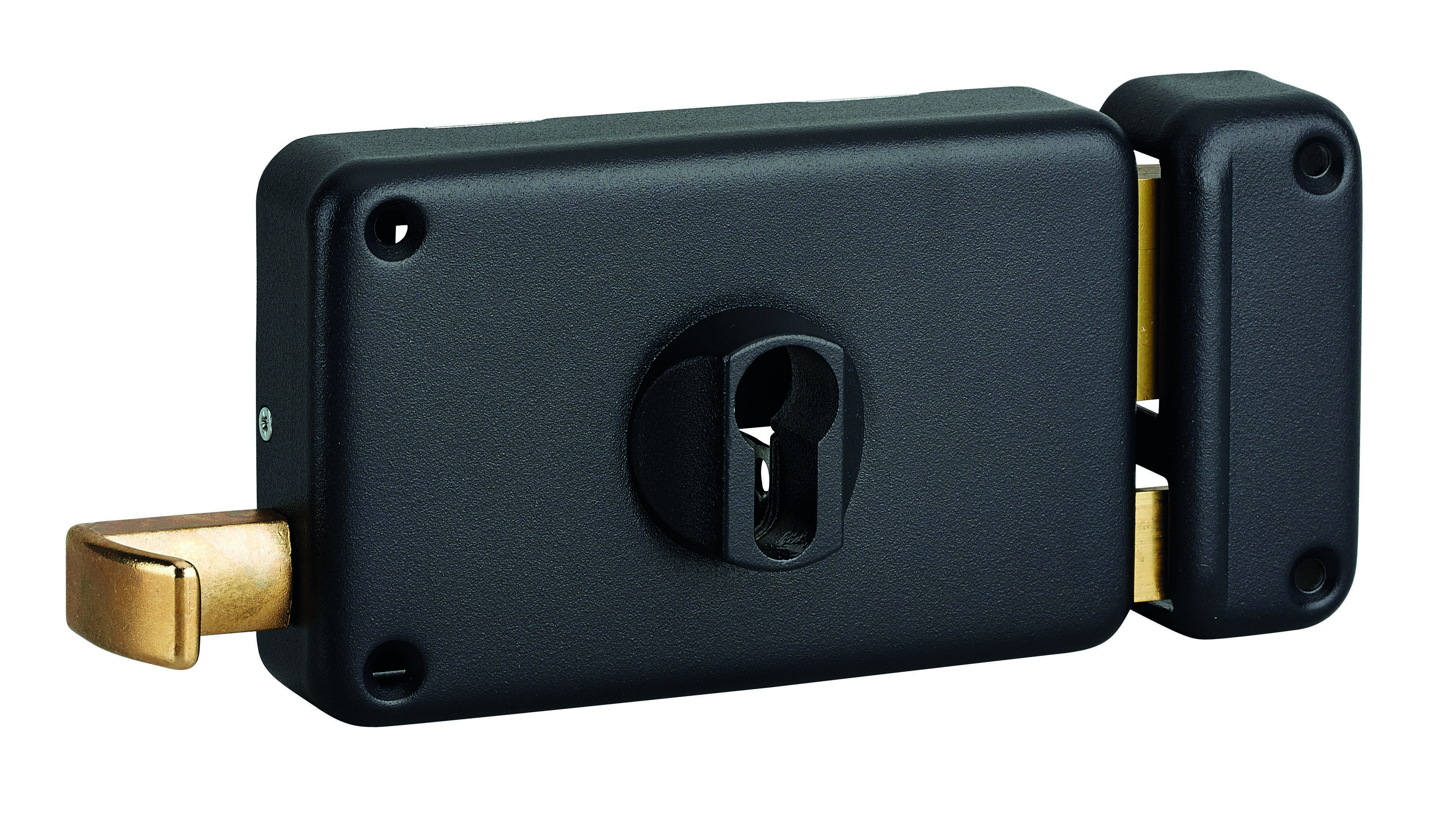 Boitier de serrure horizontale en applique double entrée à tirage pour entrée, droite, axe 70mm, 140x88mm, noir - THIRARD